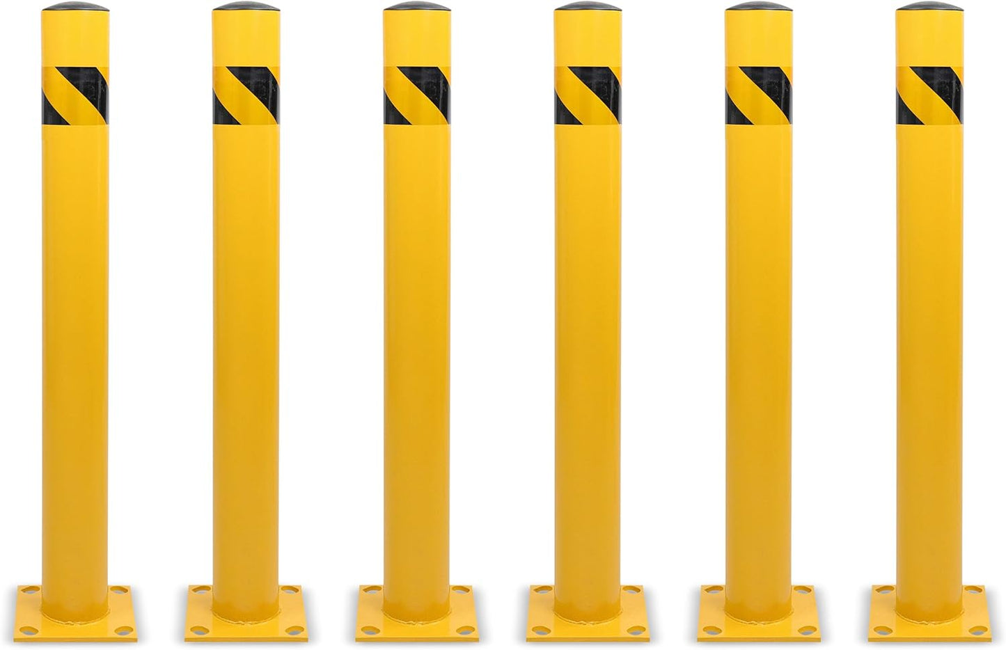 BISupply Safety Bollard Post Parking Barrier 6 Pack - 42in Yellow Pipe Bolt Down Bollard for Garage Lot