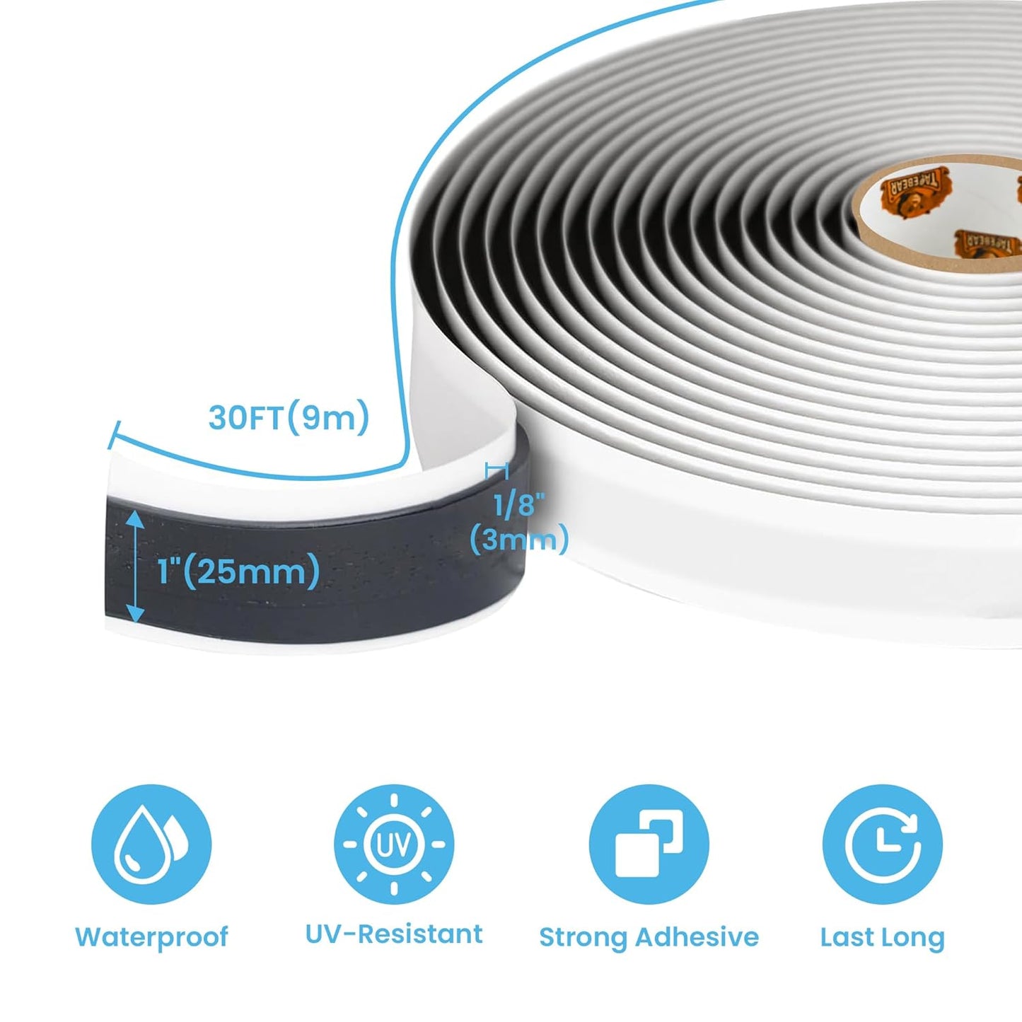 Butyl Sealing Tape Black, 1" x 30' x 1/8" Plumbers Putty Tape, RV Window Sealant and Caulking, Waterproof Butyl Tape Rubber Tape to Seal RV, Boat, Home Pipes and Car Windows Leaks, 4Rolls