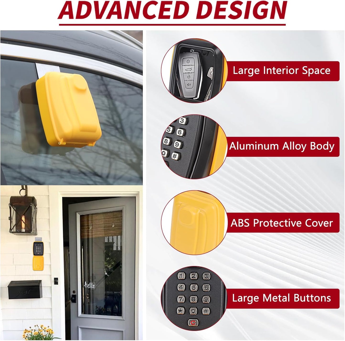 Car Key Lock Box, Yellow Punch Button Combination Lock Box, Car Window Lock Box Wall Lock Box, Sturdy Waterproof Security Key Storage, Credit Cards, Fit for Turo, Ride Share, GetAround