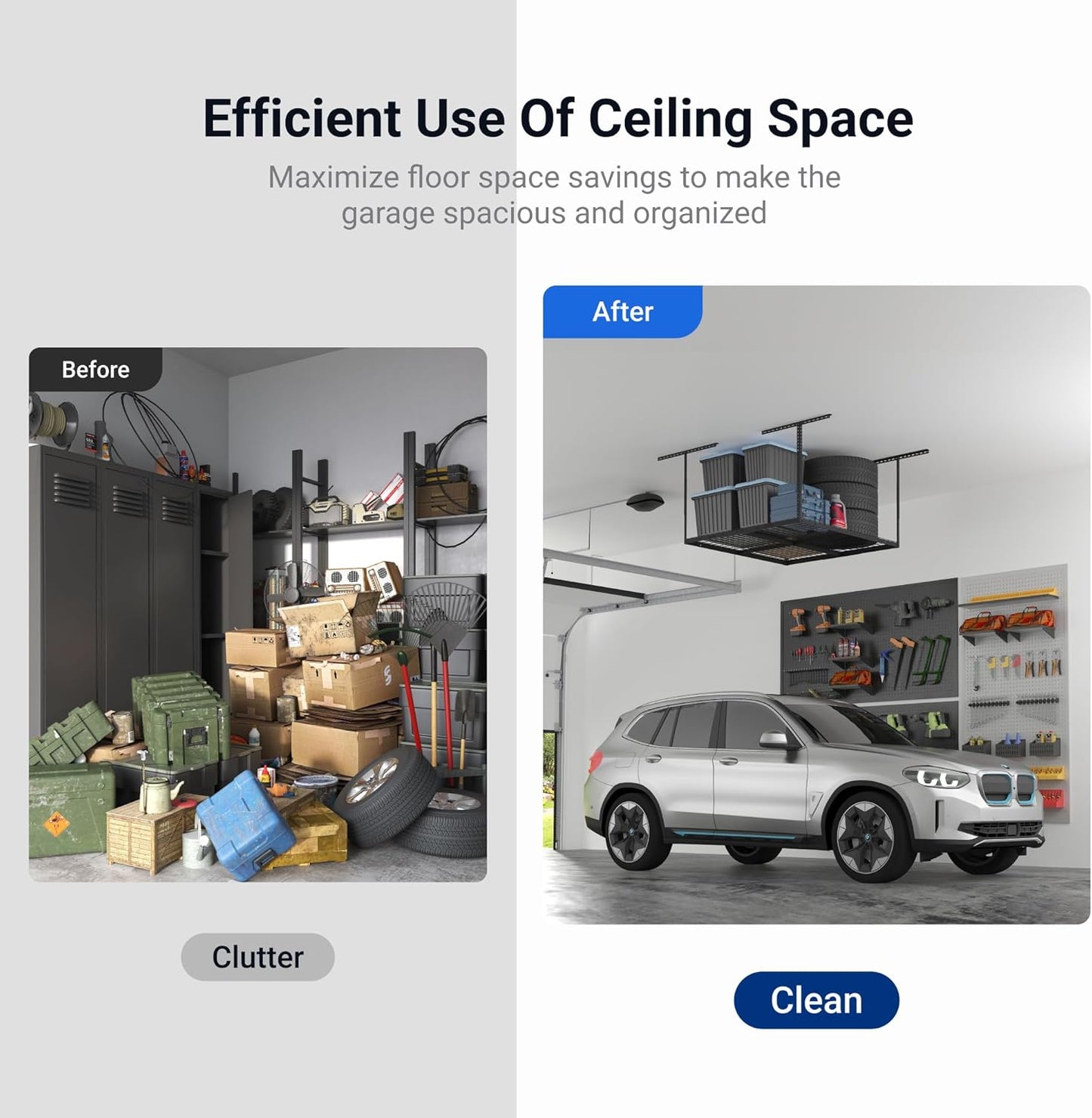 FLEXIMOUNTS 4x4FT Garage Storage Rack Overhead, Adjustable Ceiling Storage Racks, Metal Garage Organization System with 350LBS Weight Capacity(Black)