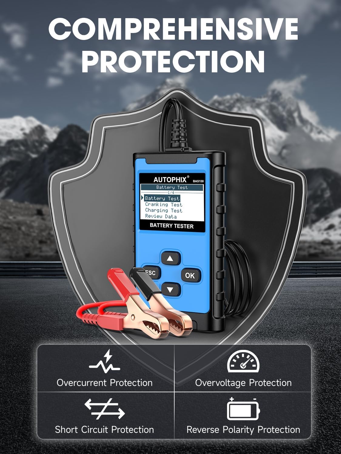 AUTOPHIX BAS100 Car Battery Tester, 12V 24V Load Tester, 100-2000 CCA Digital Automotive Alternator Tester, Auto Battery Analyzer Charging Cranking System Tester for Car Truck Motorcycle Boat and More