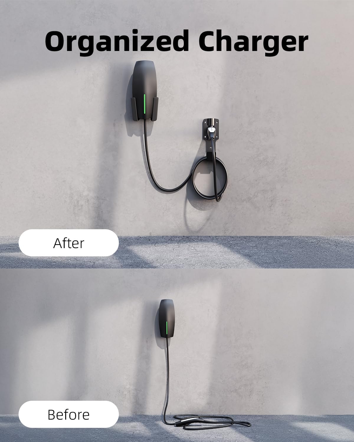 for Tesla Charger Holder, with 180° Rotation Nozzle Dock, Metal J-Hook for Tesla Model 3/Y/X/S Charger Cable Car Accessories Wall Connector Organizer Extra with Mobile Connector Holder