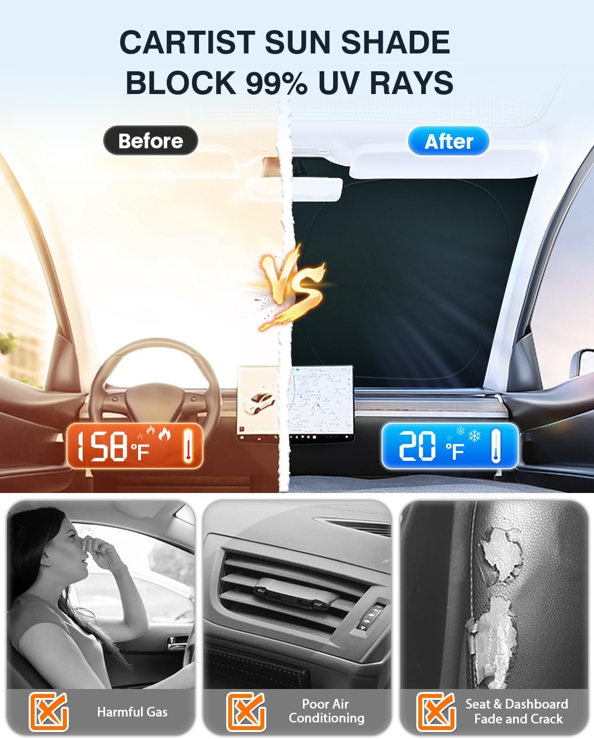 Cartist 5-Layer Windshield Sun Shade Custom Fit for Chevrolet Tahoe 2021 2022 2023 2024 Accessories Foldable Car Front Window Sunshade Sun Visor Protector