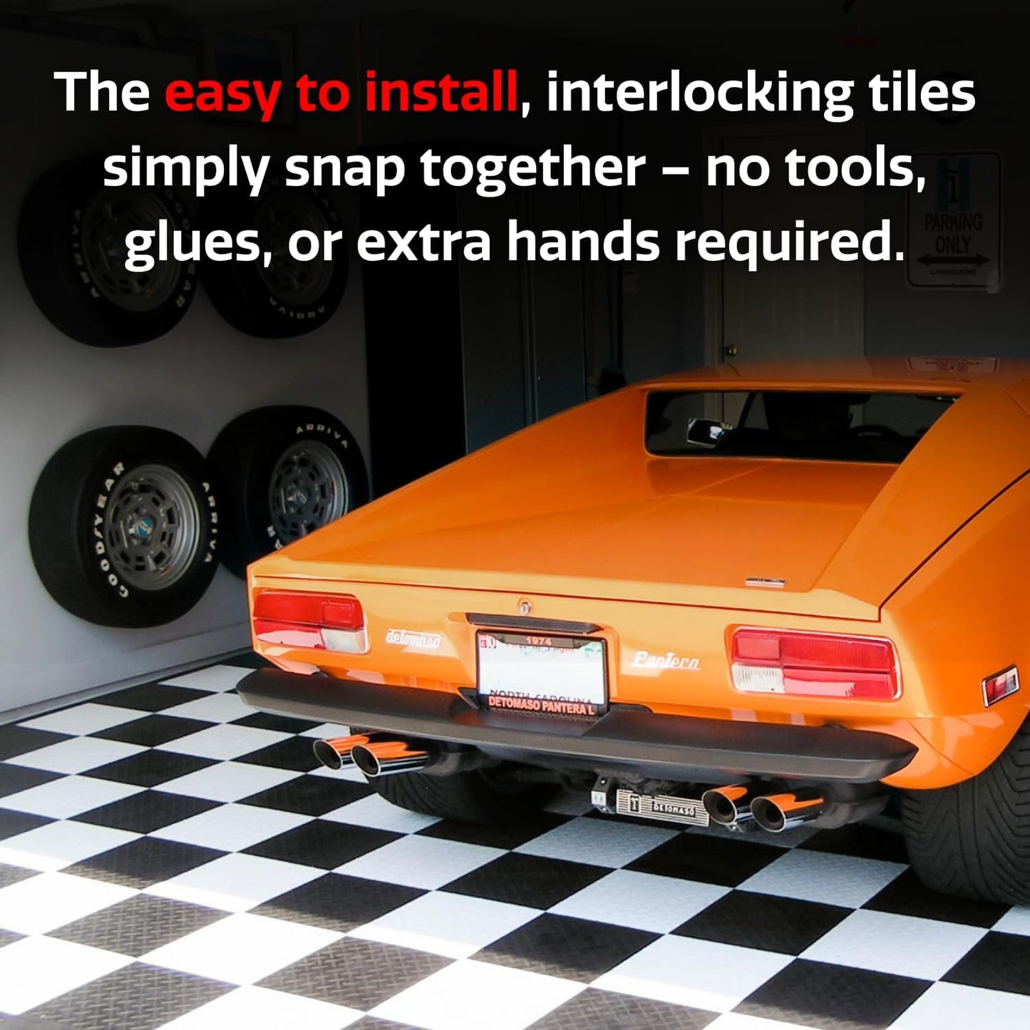 Big Floors RaceDeck Diamond Plate Design, Durable Interlocking Modular Garage Flooring Tile (Orange, 48 Pack of 12 x 12" Tiles)