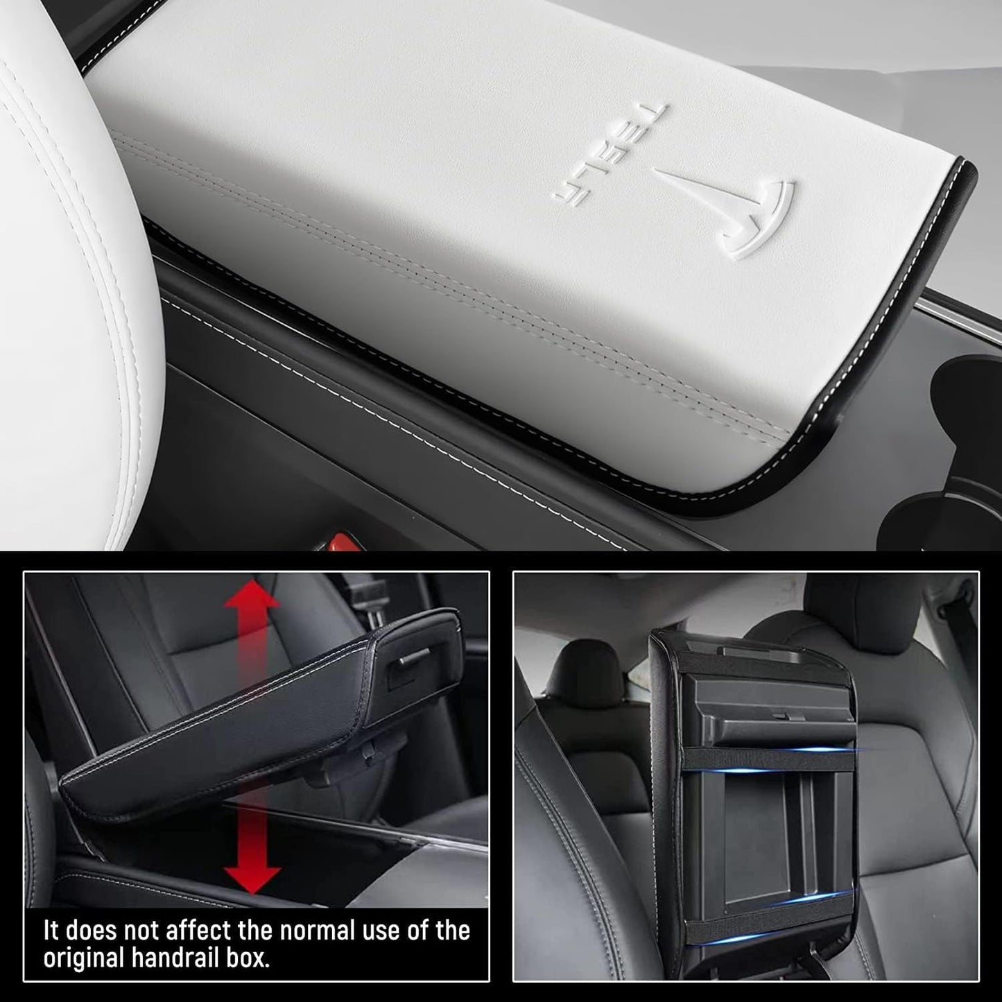 Car Armrest Cover for Tesla Model 3 Y Leather Center Console Armrest Box Cover Anti-Scratch Protector Pad Interior Accessories for Tesla Model 3 Model Y 2017-2023