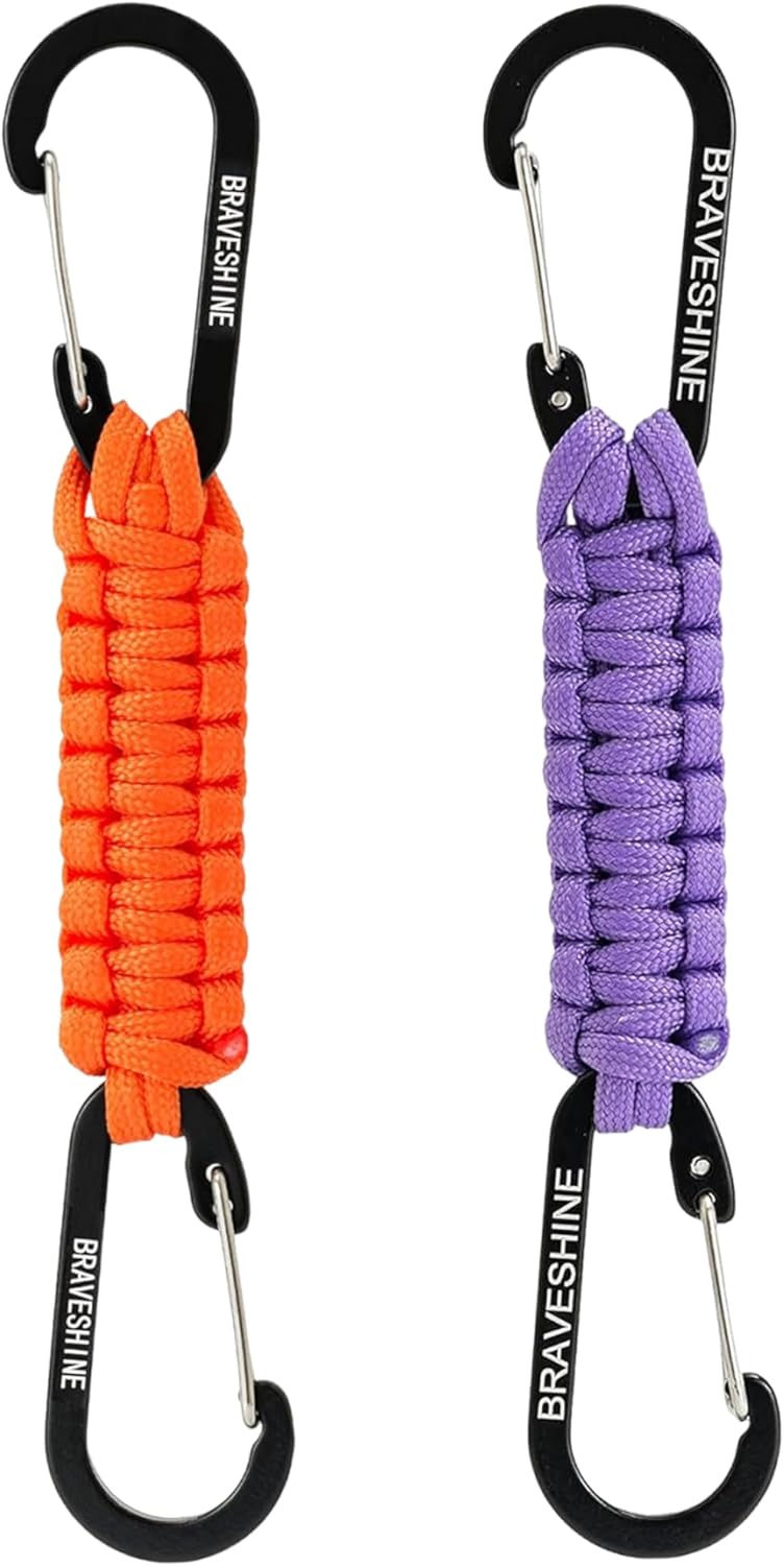 BRAVESHINE Paracord Keychain Carabiner Clip, D Ring Lanyard Hanger Stroller Hook for Water Bottle, Key, Backpacks, Men, Women