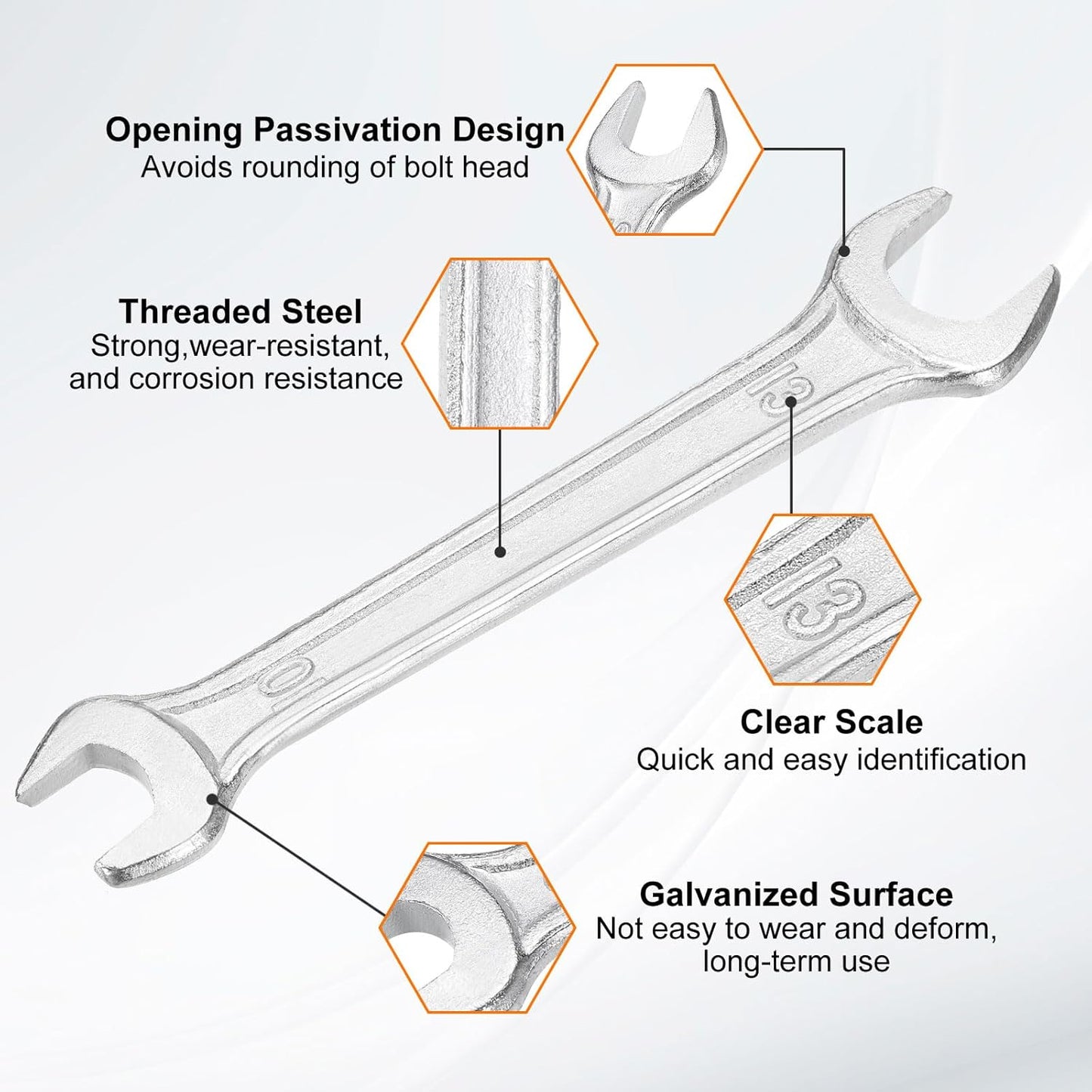 HARFINGTON Double Open End Wrench 10mm x 13mm Metric 15 Degree Offset Angle Small Flat Head Wrench Galvanizing Open Ended Spanner for Automotive Repair Furniture Assembly