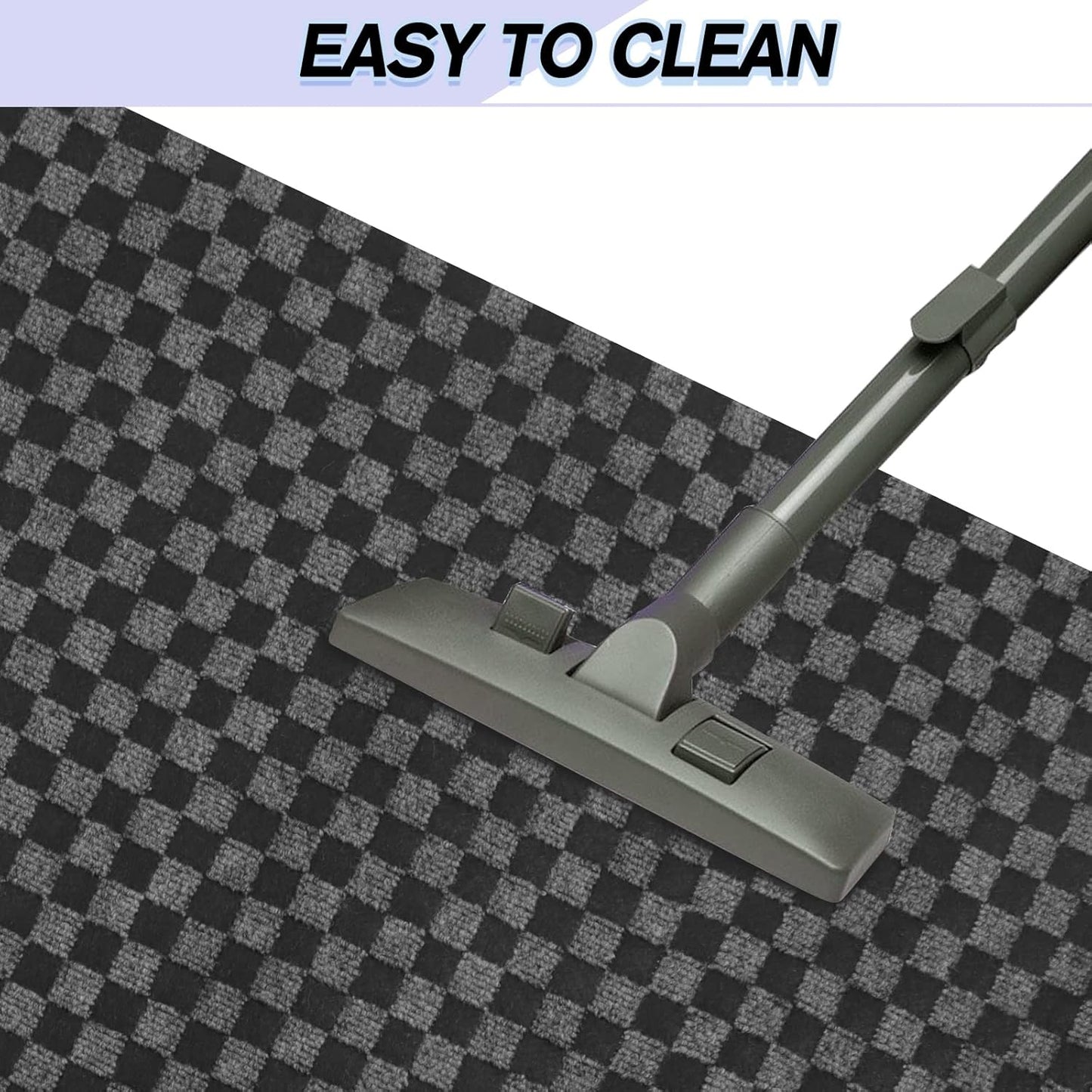 Custom Size Backed Non-Slip Area Rugs Runner, Easy Clean, Waterproof Runner Rugs for Hallway Entryway, Kitchen, Laundry, 3FT x 63FT, Gray Checkered