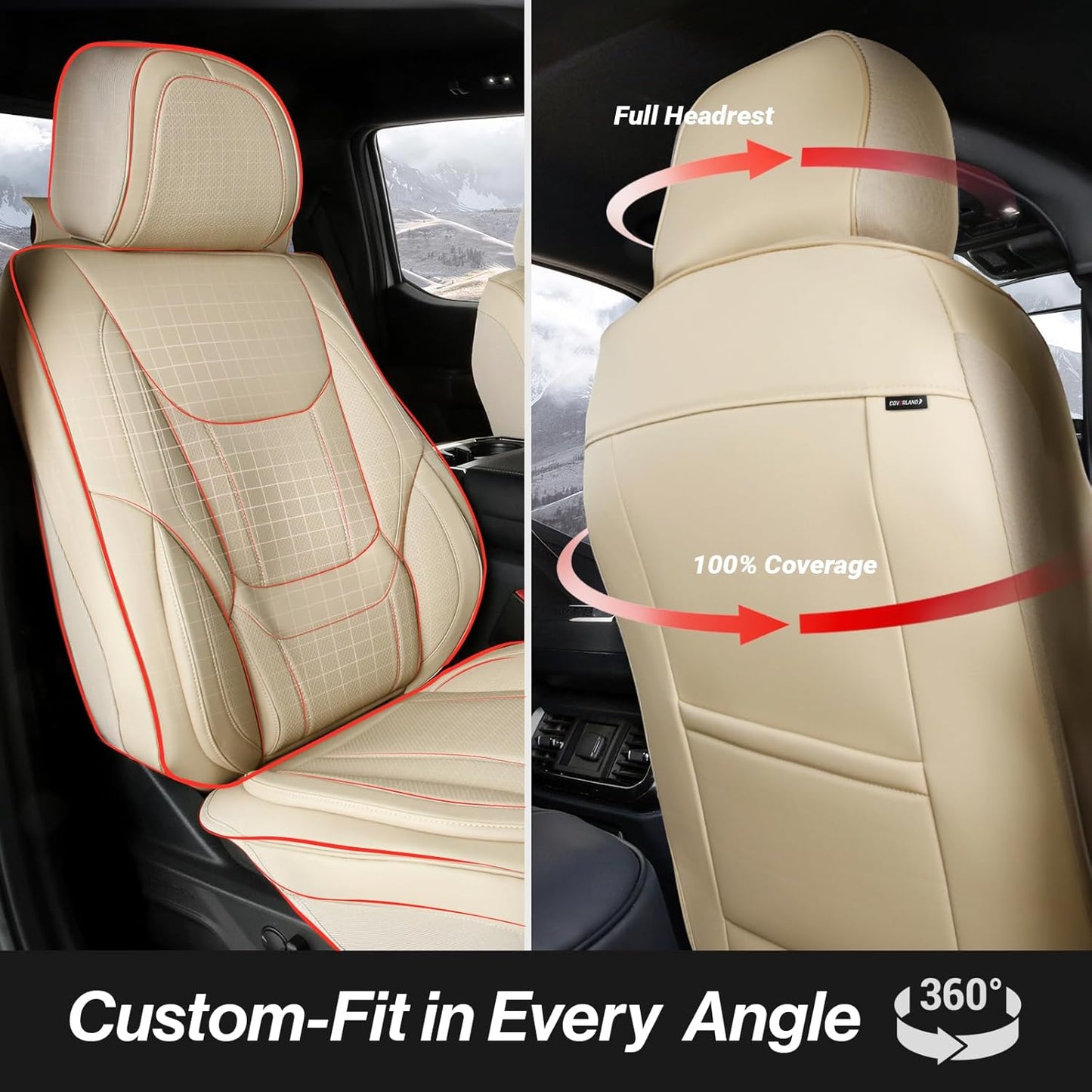 Coverland Custom Car Seat Covers Compatible with 2016-2025 Titan King Cab - Premium Leather Non-Slip Memory Foam Waterproof Cover Interior Protector Full Set-Beige [See Size Chart-Size X121]