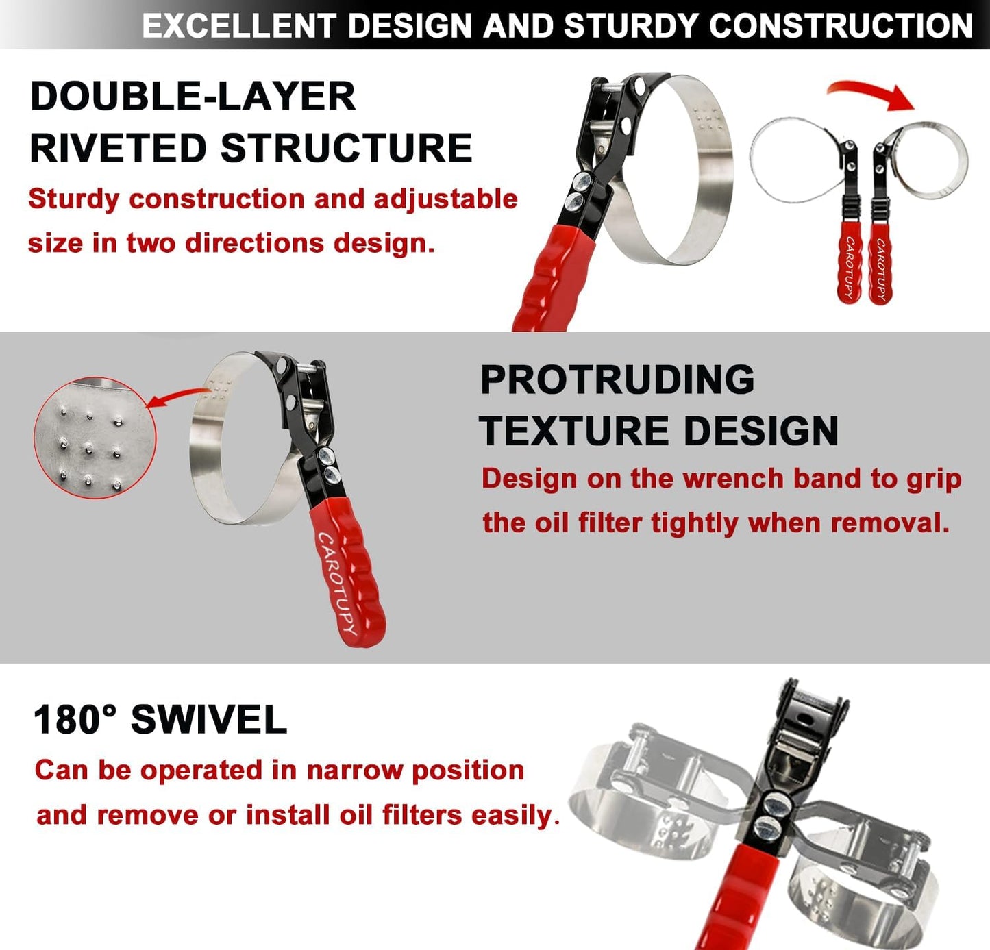 Extra Small Oil Filter Wrench, Swivel Oil Filter Removal Tool, Universal Filter Wrench Adjustable from 2-1/16" to 2-5/8" for Oil Change