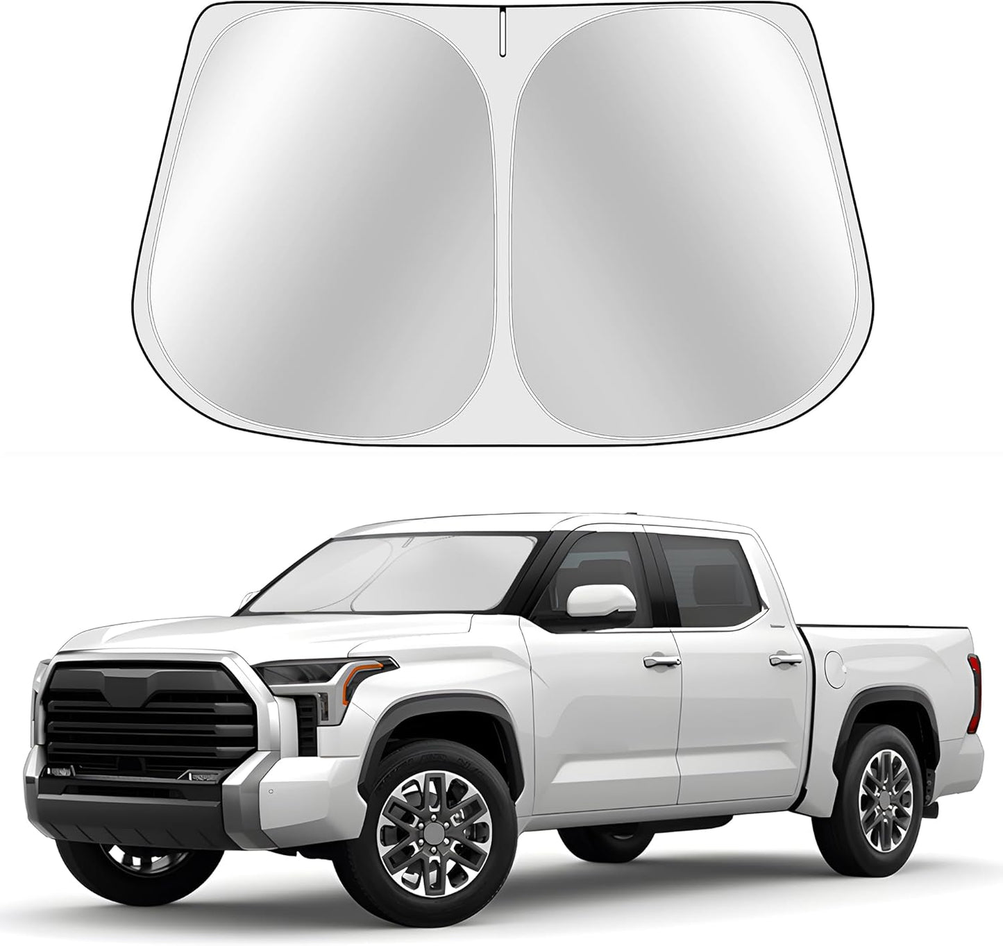 Custom Fit Windshield Sun Shade for Toyo-ta Tundra 2022-2024 2025 - Full Coverage, 210T Reflective Fabric, Double-Layer Design - Blocks 99% UV Rays, Keeps Car Cool, Easy to Install and Store