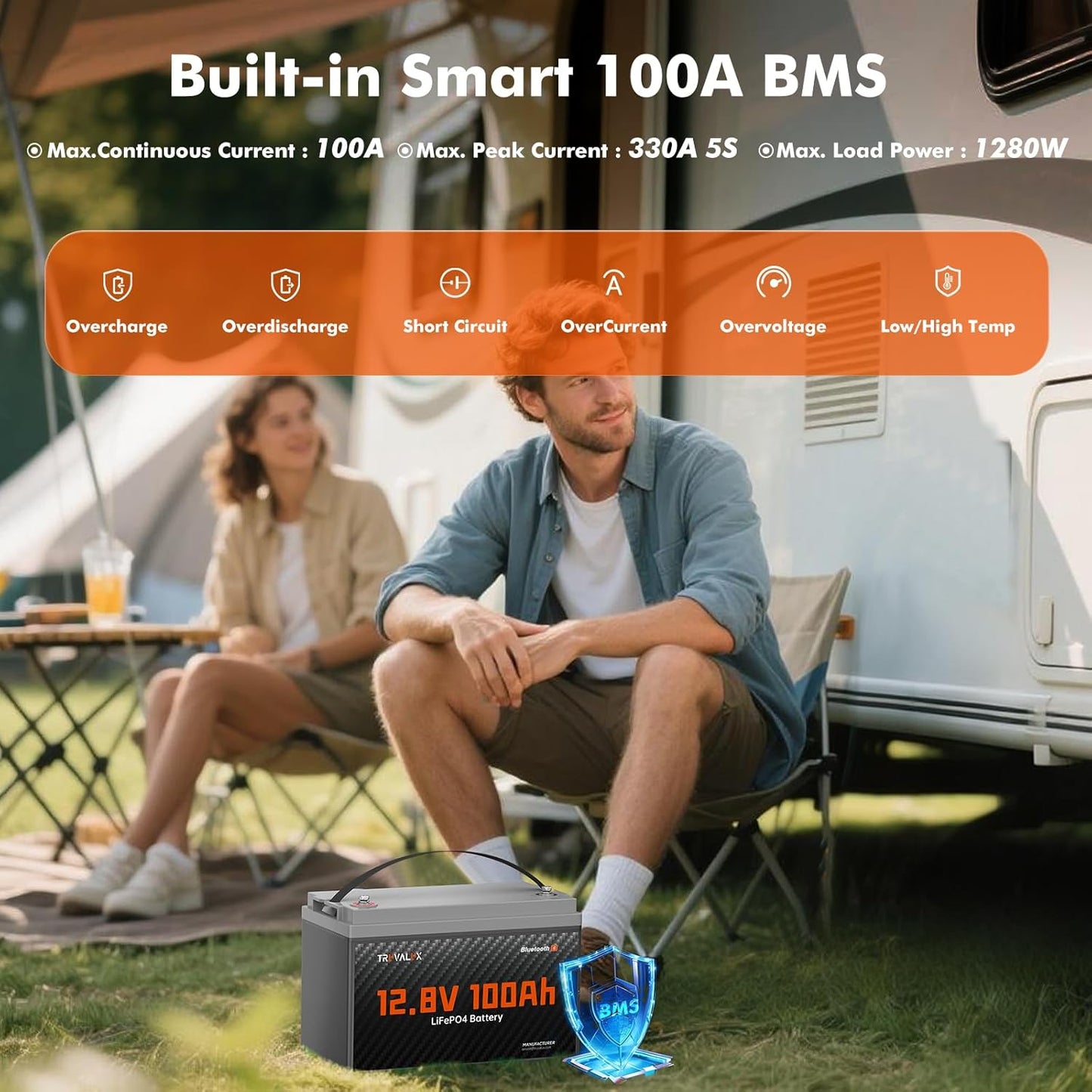 12V 100Ah LiFePO4 Bluetooth Battery Group31,Low Temp Protection, Built-in Smart 100A BMS, 5000+ Cycles, 1.28 kWh Energy, Perfect for Solar, Off-Grid, RV, Trailer, Trolling Motor, Home Backup
