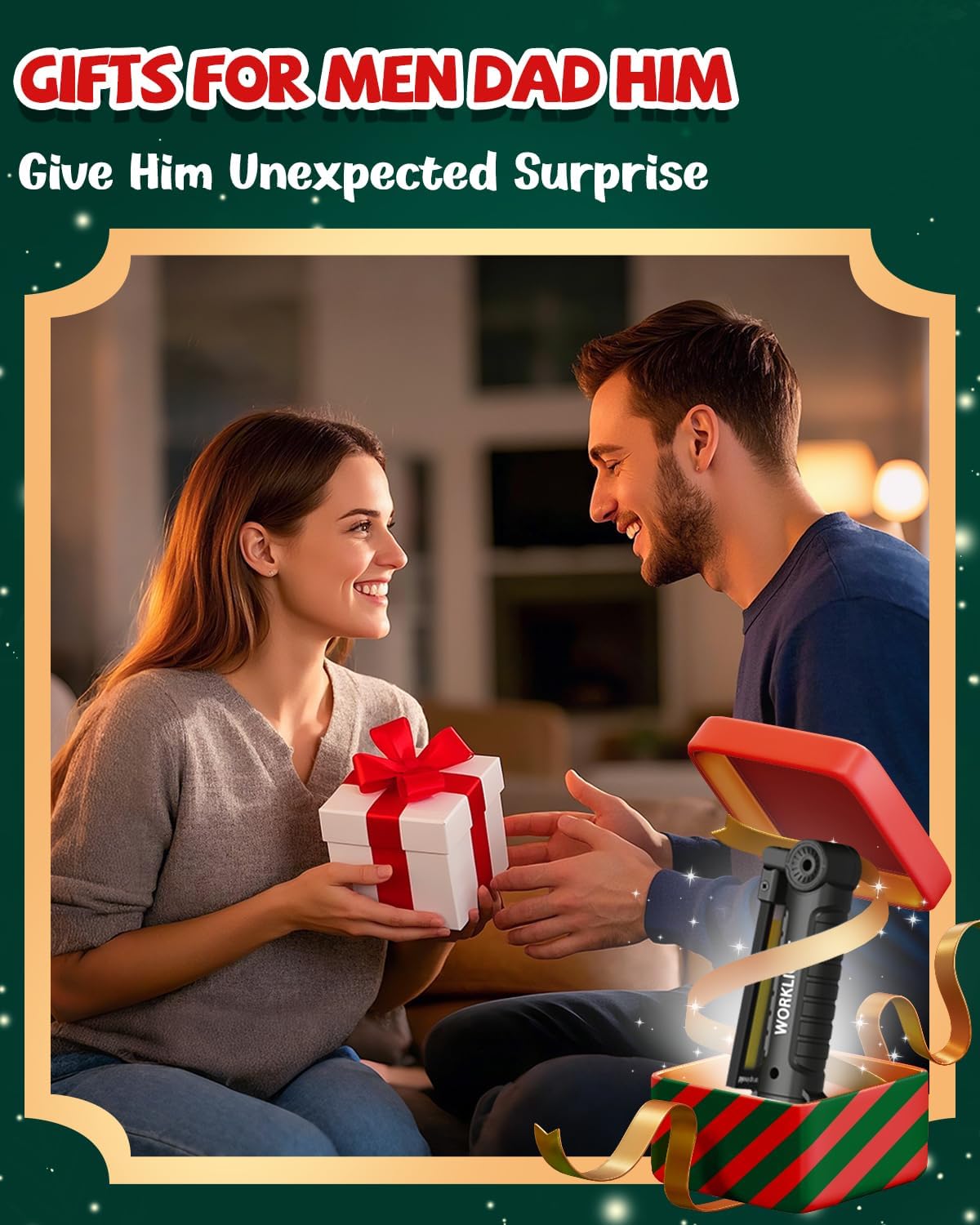 Coquimbo Tool Gifts for Men Him, Rechargeable LED Work Lights Grill Light with Magnetic Base 5 Modes 360° Rotate Mens Gifts for Dad Husband Grandpa Boyfriend (4 Pack Black)