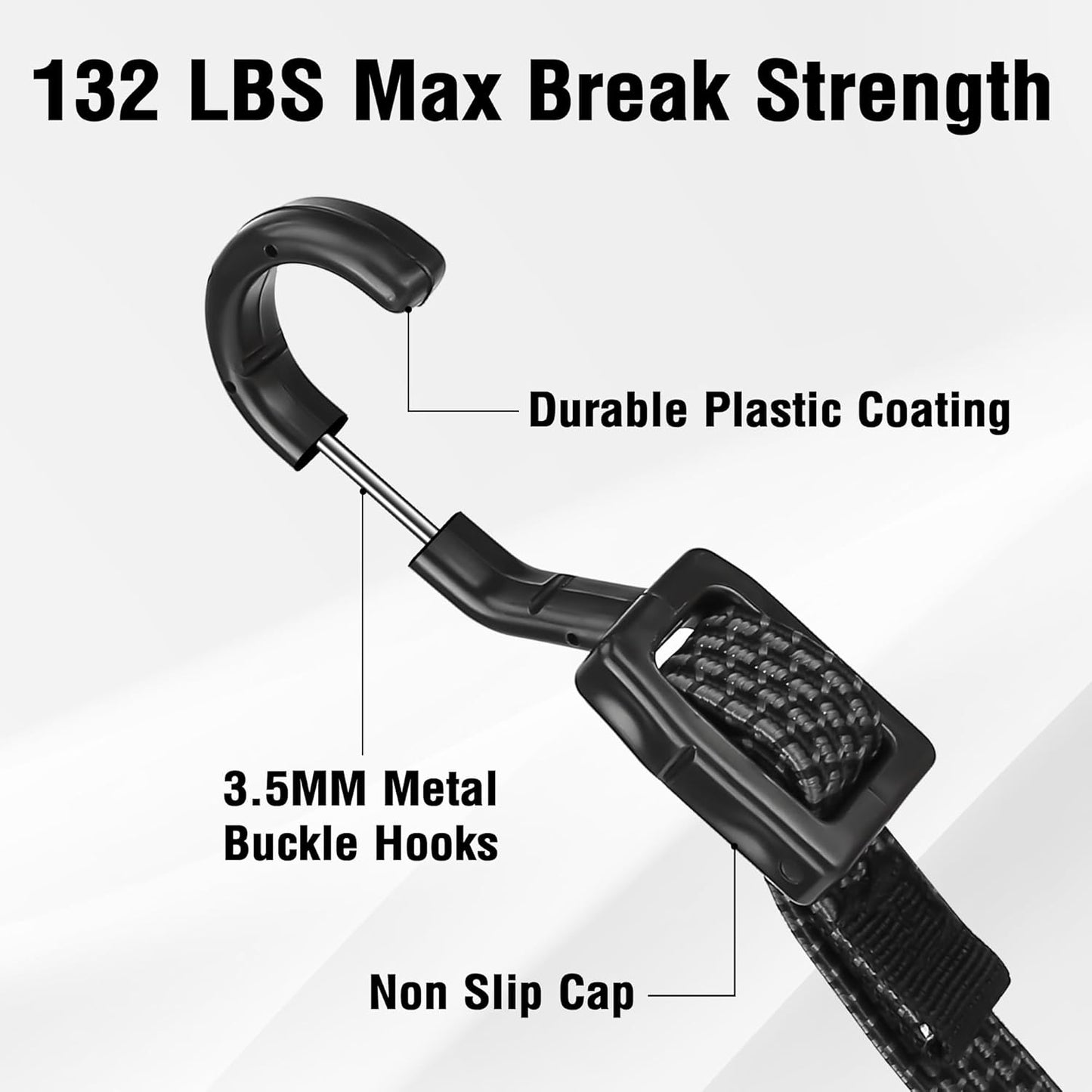 Bungee Cords with Hooks Heavy Duty, Flat Adjustable Bungee Cords with Hooks 32 Inch, Rubber Black Bungee Straps with Buckle Hooks for Outdoor, Camping, Tarps, Bike Rack, Tent, Truck, 4 Pack