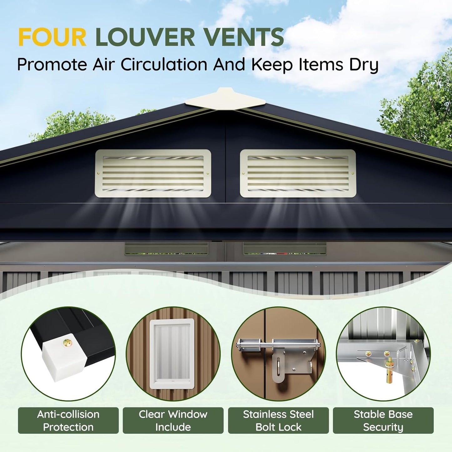 Breezz 6X8FT Outdoor Steel Storage Shed with Clear Window, Lockable Doors, Weather-Resistant Metal Tool Shed for Garden, Backyard, Patio, and Utility Storage.Brown