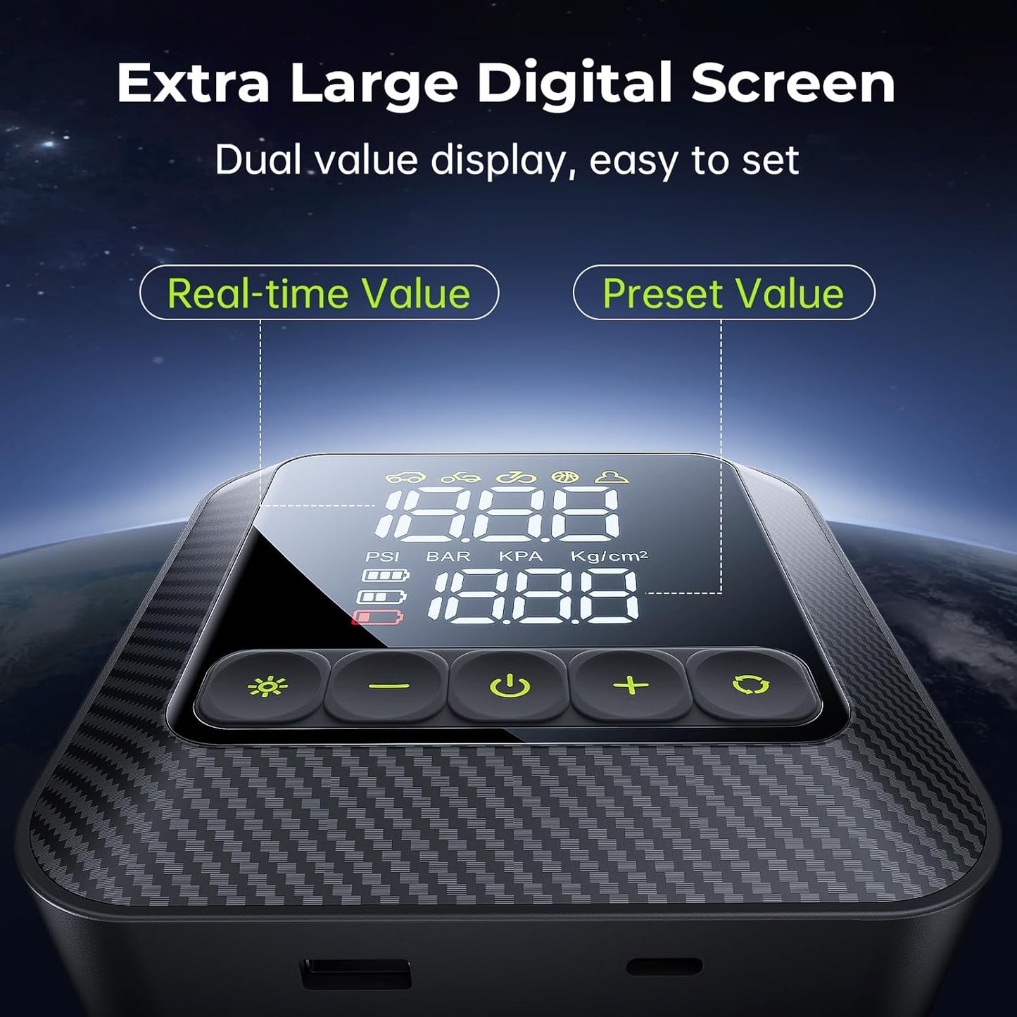 Syncwire Tire Inflator Portable Air Compressor 150PSI Air Pump for Car Tires [3X Faster] Inflation Electric Smart Tire Pump with Extra-Large LCD Dual Value Display [Free Car Tire Valve Caps], Auto-Off