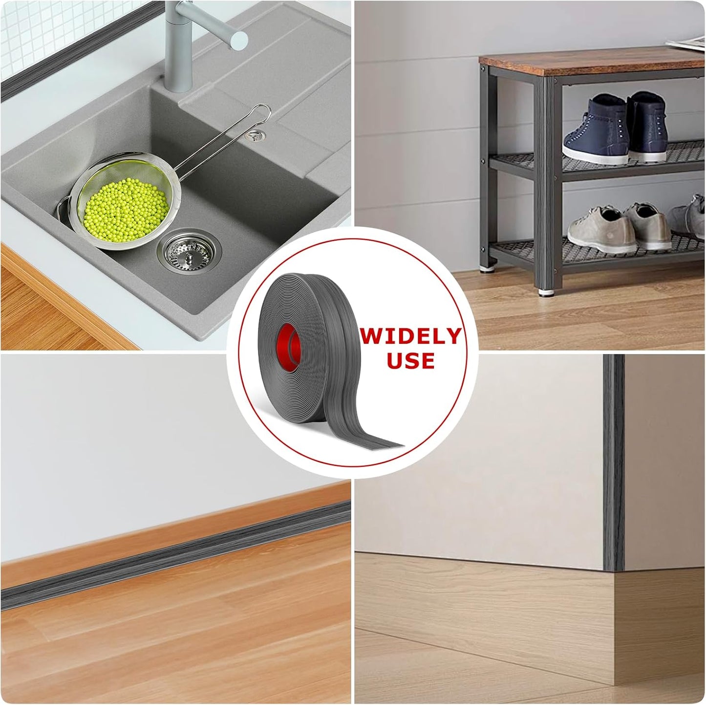 Flexible Wall Corner Protector Moulding Trim Peel and Stick Wall Corner Guards Edge Protector Self Adhesive Molding Trim Strip for Edge Ceiling (Deep Gray Wood Grain, 0.8 in x 10 Ft)