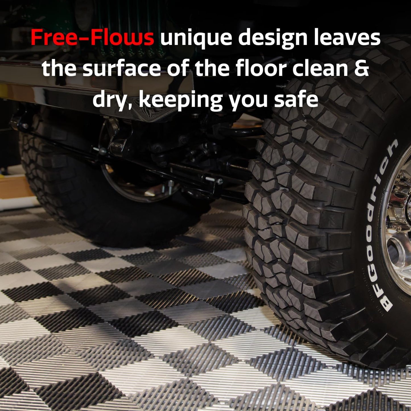 Big Floors RaceDeck Free-Flow Interlocking Garage Flooring Tiles, Non-Slip, Self-Draining, Heavy-Duty, High-Impact Copolymer, Easy Install (Alloy, 24 Pack of 12 x 12" Tiles)
