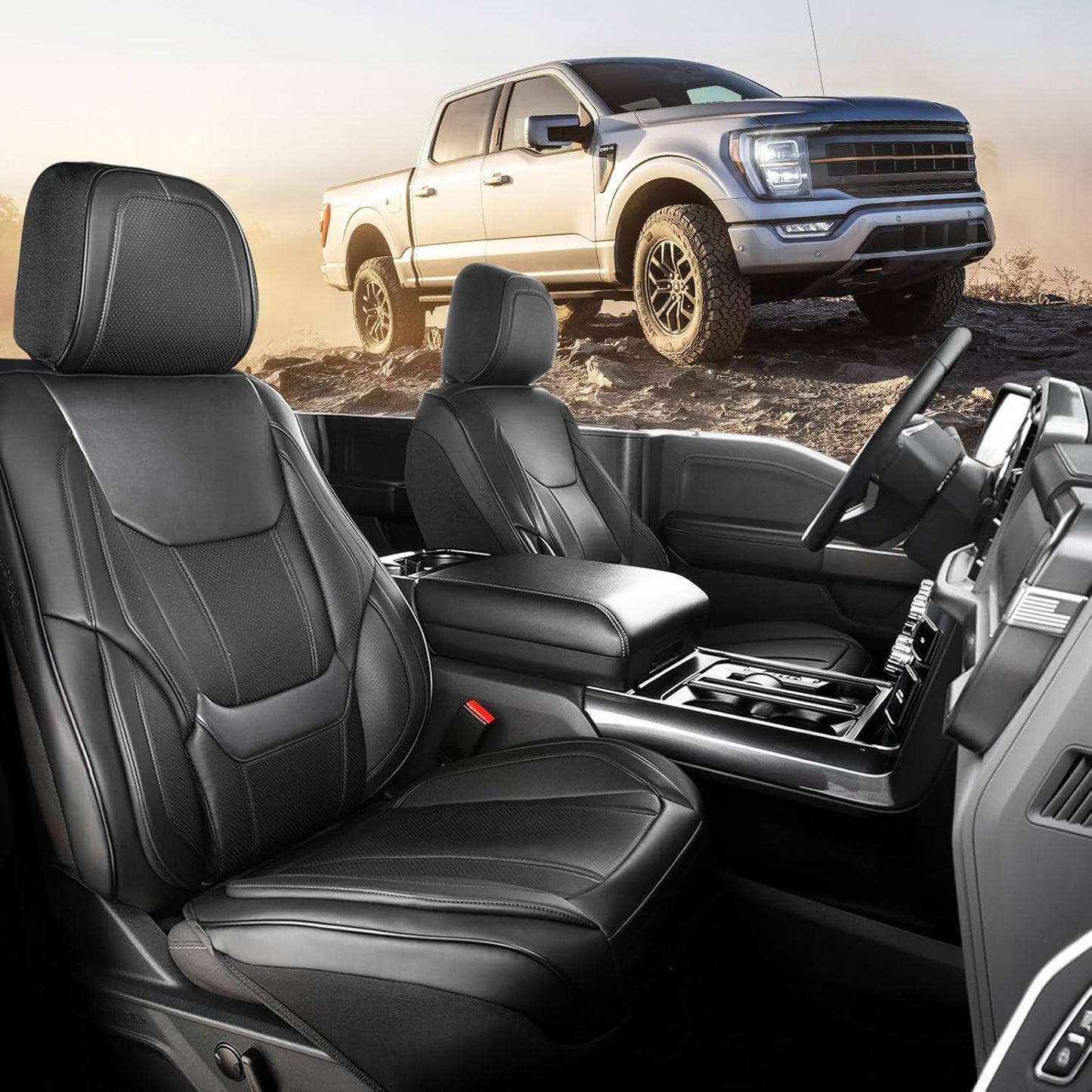 Coverland Custom Car Seat Covers Compatible with 2006-2014 Ridgeline Crew Cab - Premium Leather Non-Slip Memory Foam Waterproof Cover Interior Protector Front Seat-Black [See Size Chart-Size A29]