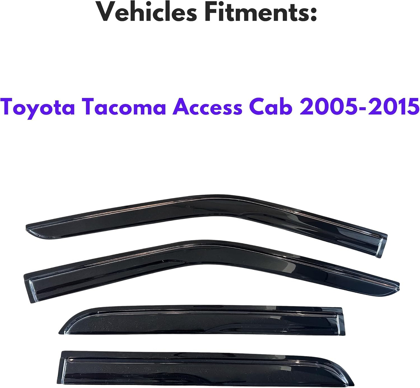 KPY Window Visor Compatible with 2005-2015 Toyota Tacoma Access Cab, 4PC Rain Guard Side Vent Deflectors Tape-On Mugen Style, 2005 2006 2007 2008 2009 2010 2011 2012 2013 2014 2015 (Access Cab Only)