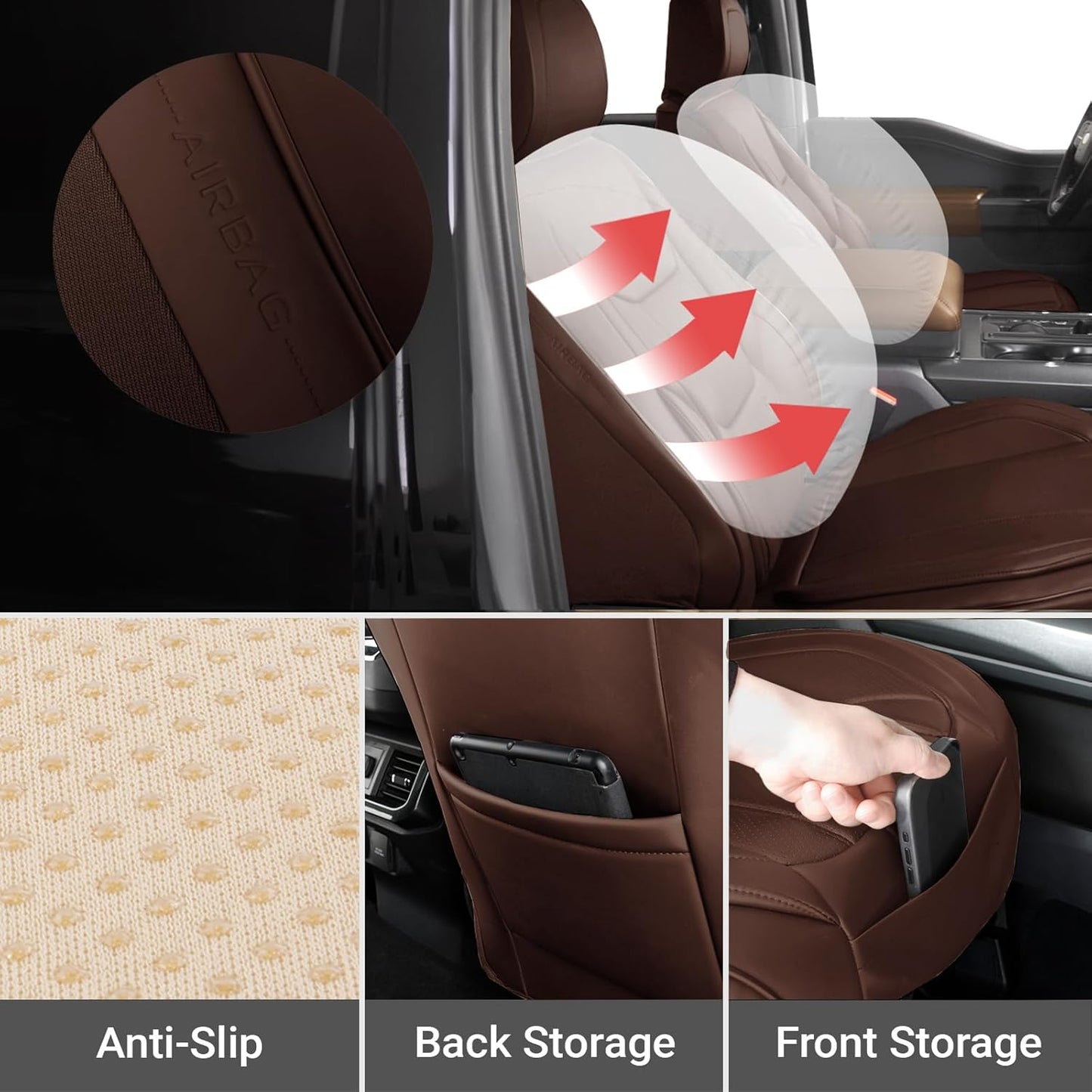 Coverland Custom Car Seat Covers Compatible with 2007-2014 Sierra 2500HD Crew Cab - Premium Leather Non-Slip Memory Foam Waterproof Interior Protector Front Seat-Dark Brown [See Size Chart-Size A38]