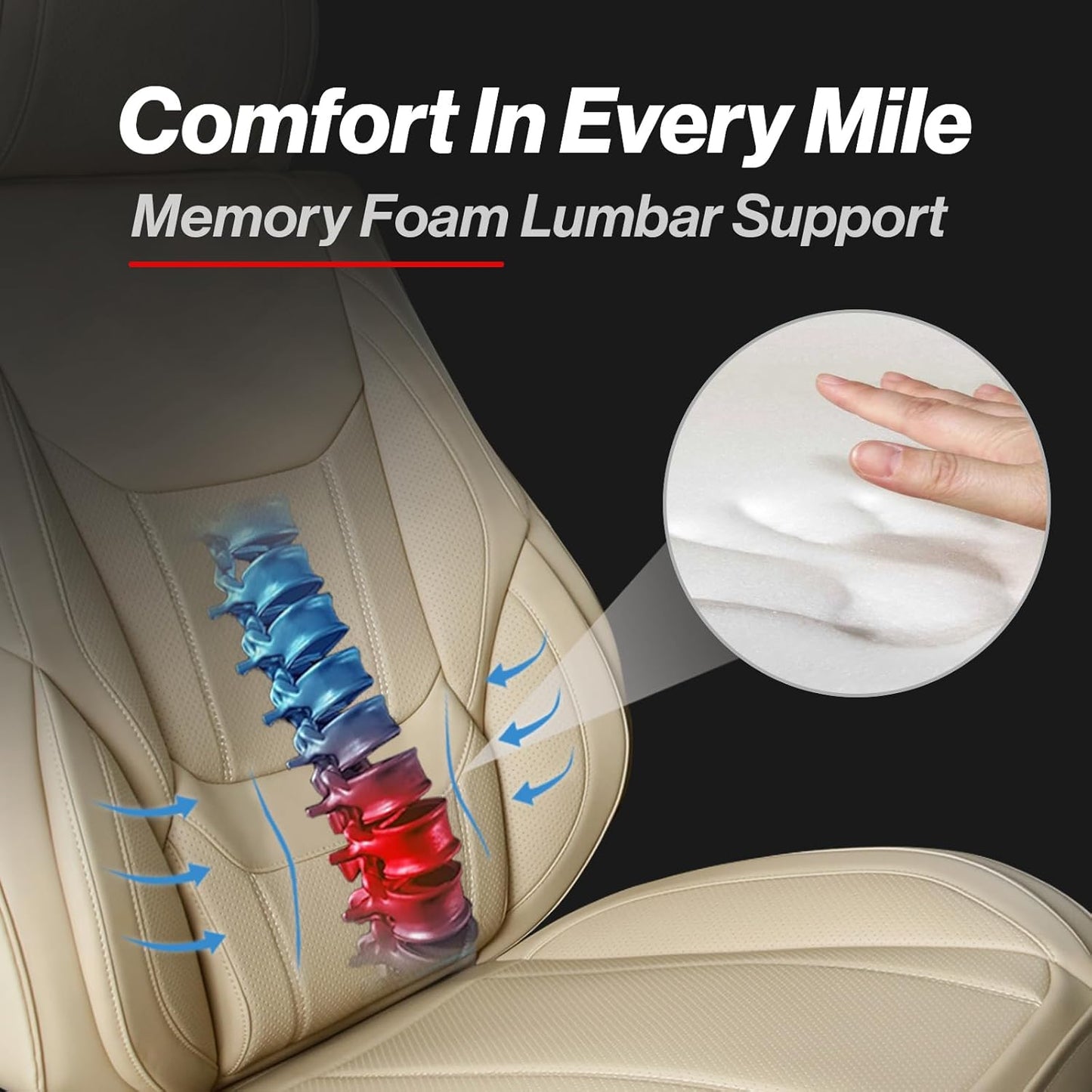 Coverland Custom Car Seat Covers Compatible with 2019-2025 RAM 1500 Quad Cab - Premium Leather Non-Slip Memory Foam Waterproof Cover Interior Protector Full Set-Beige [See Size Chart-Size X123]