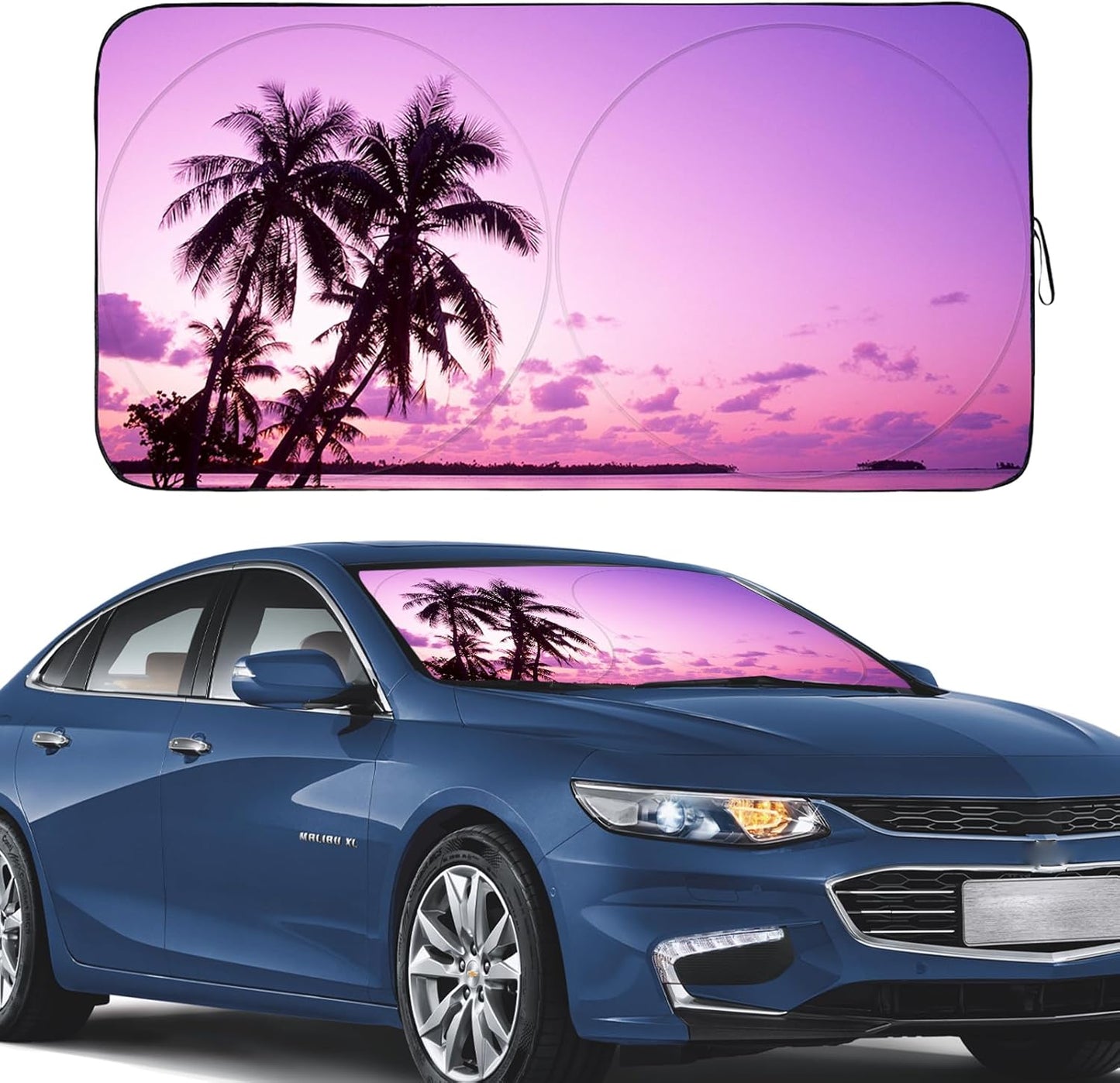 Gven Sunshade for Car Windshield with Tropical Palm Tree Design- UV Protection& Heat Blocking Sunshade for Cars Sedan SUV Truck| Keep Car Cool in Summer Beach Vacation Style (Sunset, S)