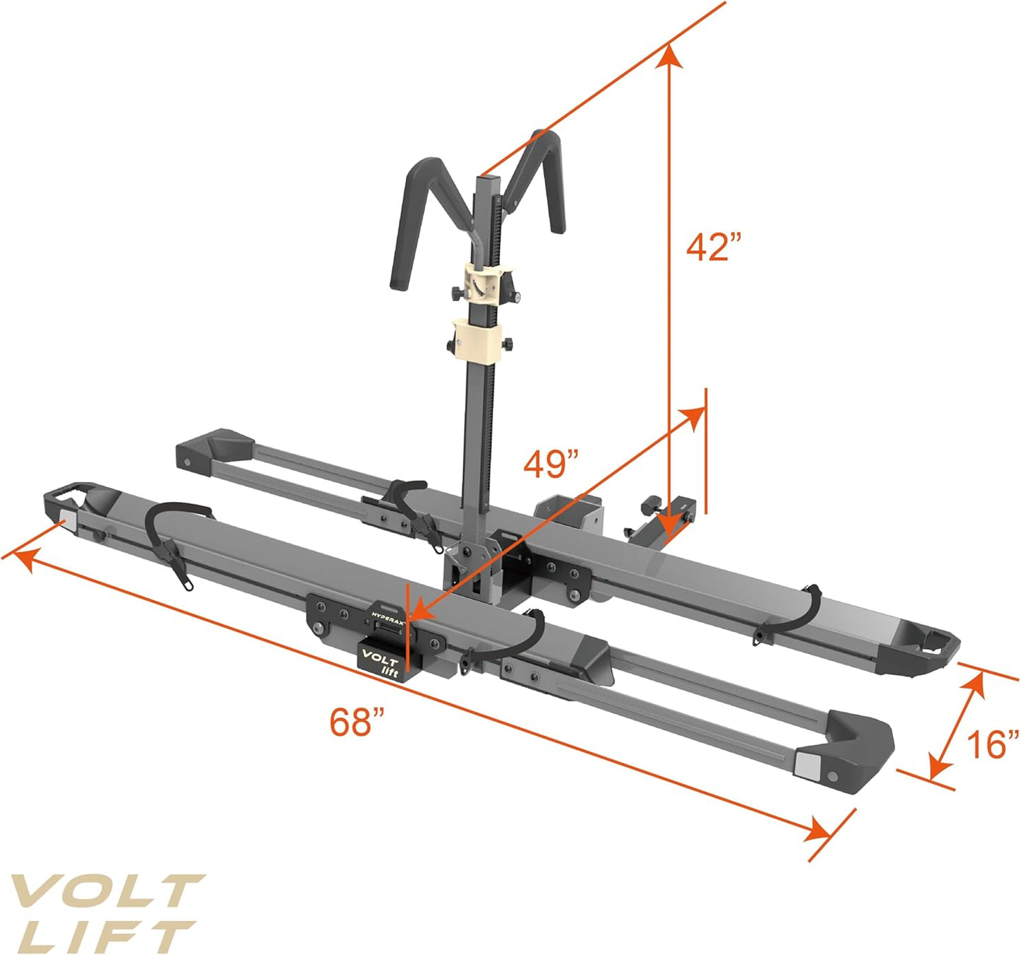 HYPERAX Patented Lift Assisted Volt Lift RV Rated Hitch Mounted 2 E Bike Rack Carrier Up to 2X 80lbs eBikes with Up to 5" Fat Tires for RV and SUV