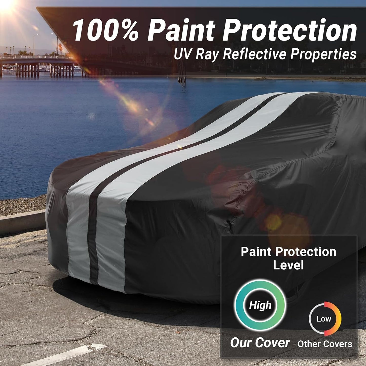 iCarCover Custom Car Cover for Chevy 150, 210 Wagon (1953-1956) Waterproof All Weather Rain Snow UV Sun Protector Full Exterior Indoor Outdoor Car Cover (Stripe - Black/Gray)