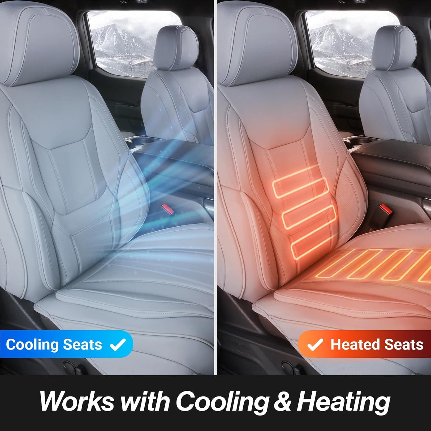 Coverland Custom Car Seat Covers Compatible with 2019-2025 RAM 1500 Crew Cab - Premium Leather Non-Slip Memory Foam Waterproof Cover Interior Protector Full Set-Gray [See Size Chart-Size X122]