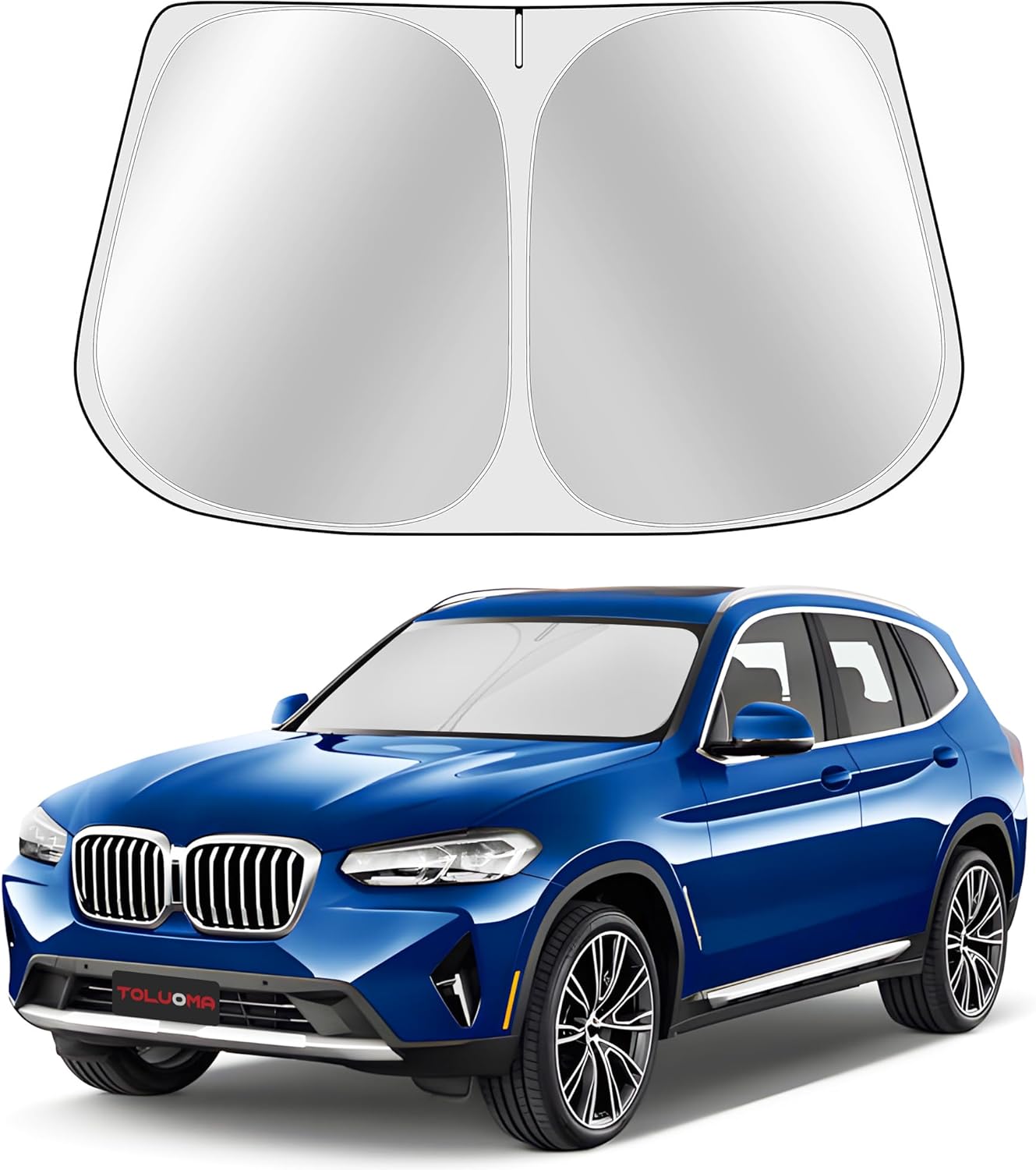 Custom Fit Windshield Sun Shade for BMW X3 2018-2025 - Full Coverage, 210T Reflective Fabric, Double-Layer Design - Blocks 99% UV Rays, Keeps Car Cool, Easy to Install and Store