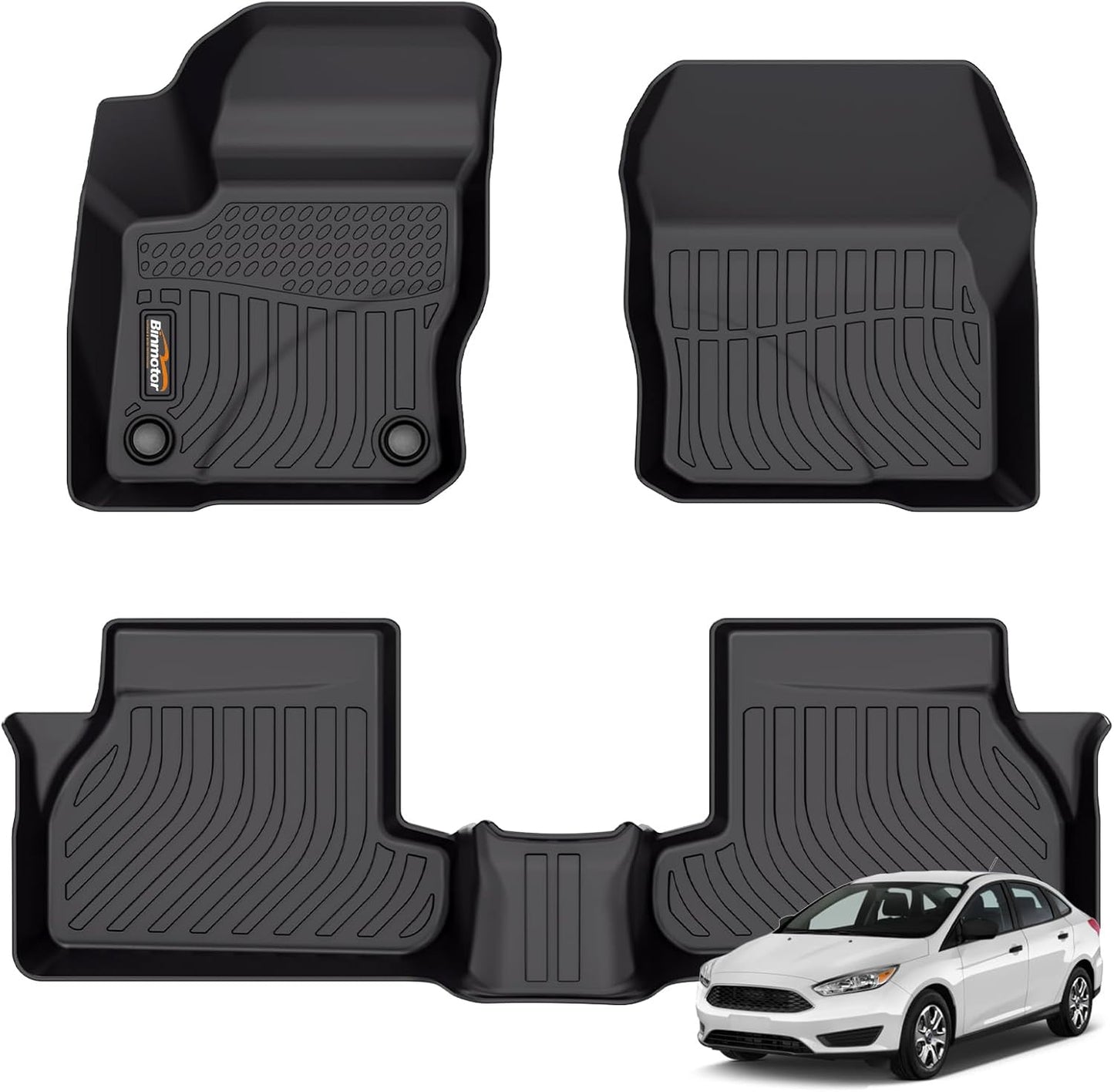 Binmotor-Floor Mats for Ford Focus 2012-2018, S | SE | ST | SEL | Titanium, 1st & 2nd Row, TPE All Weather Car Mats Rubber Liners for Ford Focus Accessories