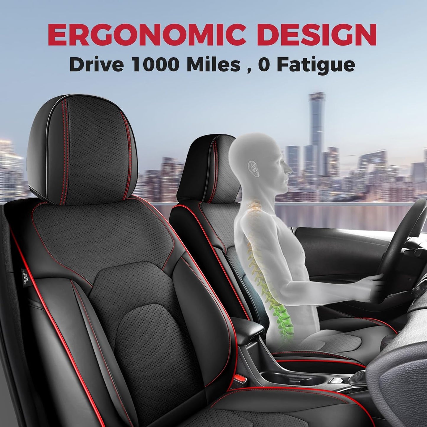 FREESOO Car Seat Covers Full Set,Waterproof Automotive Seat Covers, Leather Cars Interior Covers, Seats Protection Universal fit Babies & Adult (Black Red)