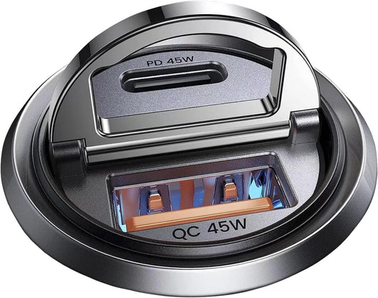 MRGLAS 90W USB C Car Charger Fast Charging,[Invisible Design] All Metal Car Charger USB C PD45W+QC3.0 Dual Port Cigarette Lighter Car Adapter for iPhone 16 Pro Max Plus 15 14 iPad SamsungS25 S24 Ultra