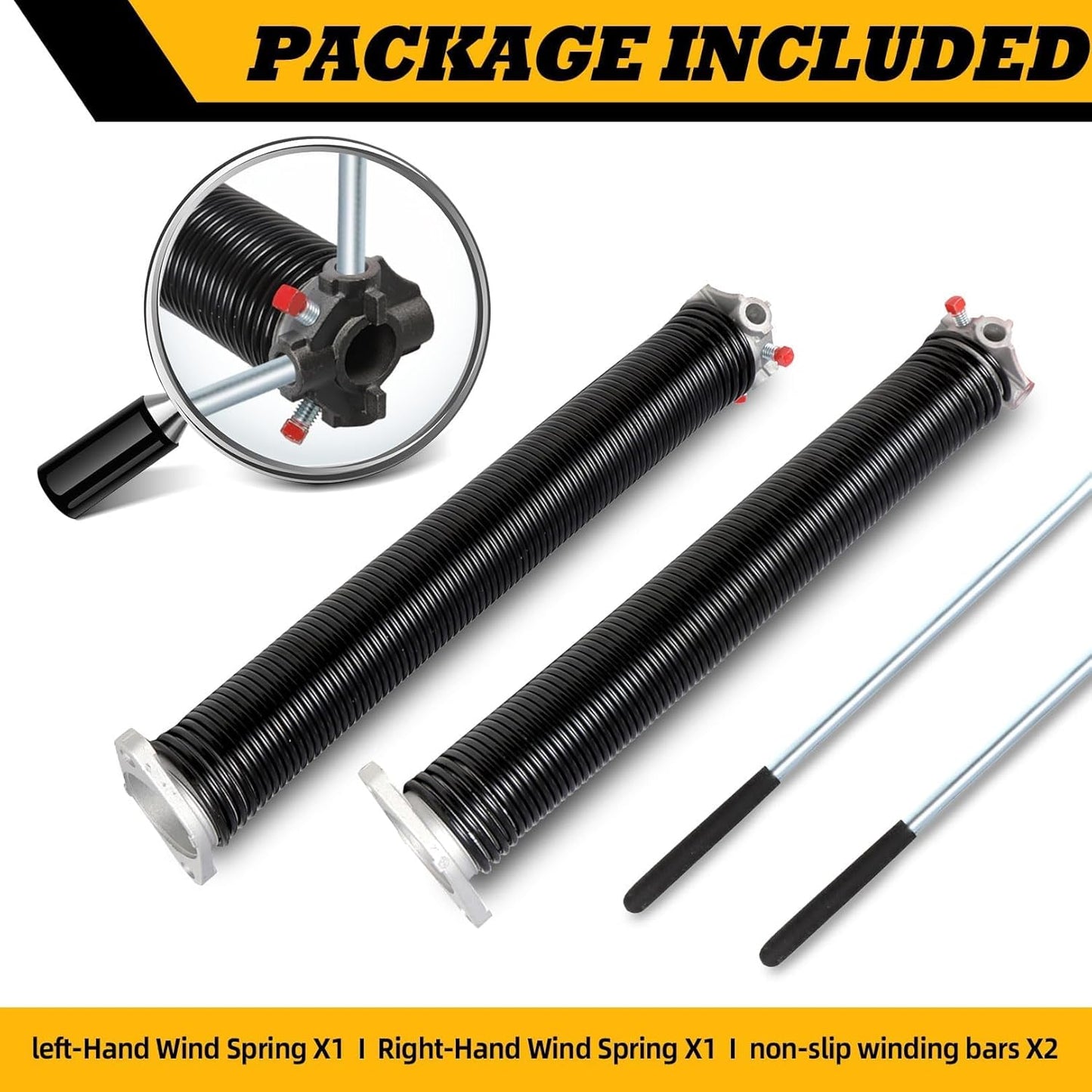 Pair of 2"Garage Door Torsion Springs Set with Non-Slip Winding Bars, Electrophoretic Coated (0.192X2"X16")
