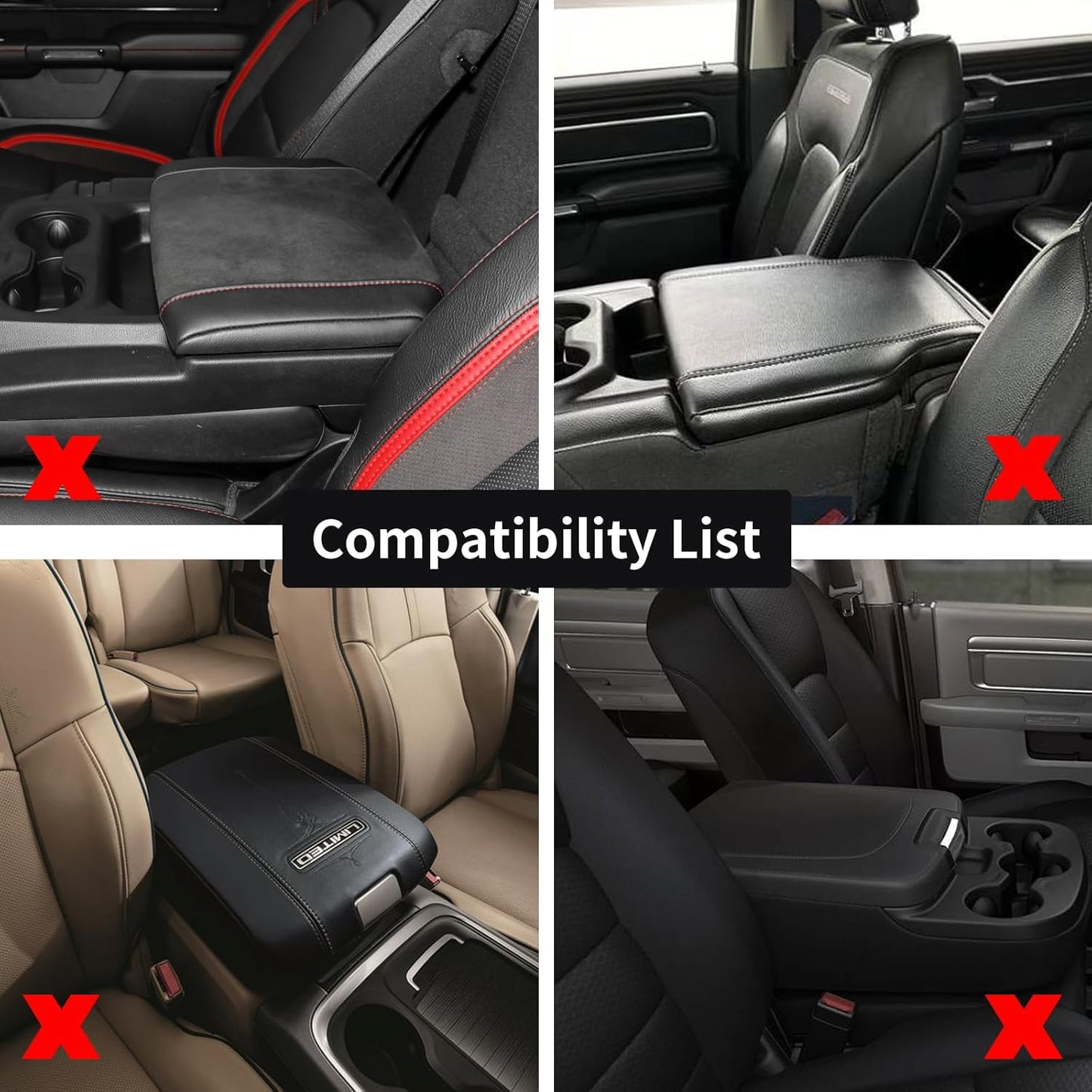 GIANT PANDA Custom Fit Center Console Cover for Dodge RAM 2009-2023 with Bucket Console- Waterproof Faux Leather Armrest Center Cover - Full Protection - Black