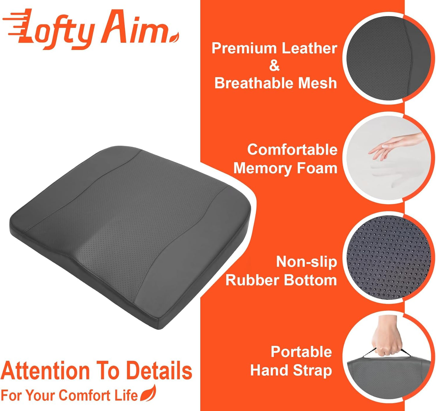 Car Seat Cushion, Comfort Memory Foam Car Cushions for Driving - Sciatica & Lower Back Pain Relief, Driver Seat Pillow for Auto, Office Chair, Wheelchair - Classic Grey