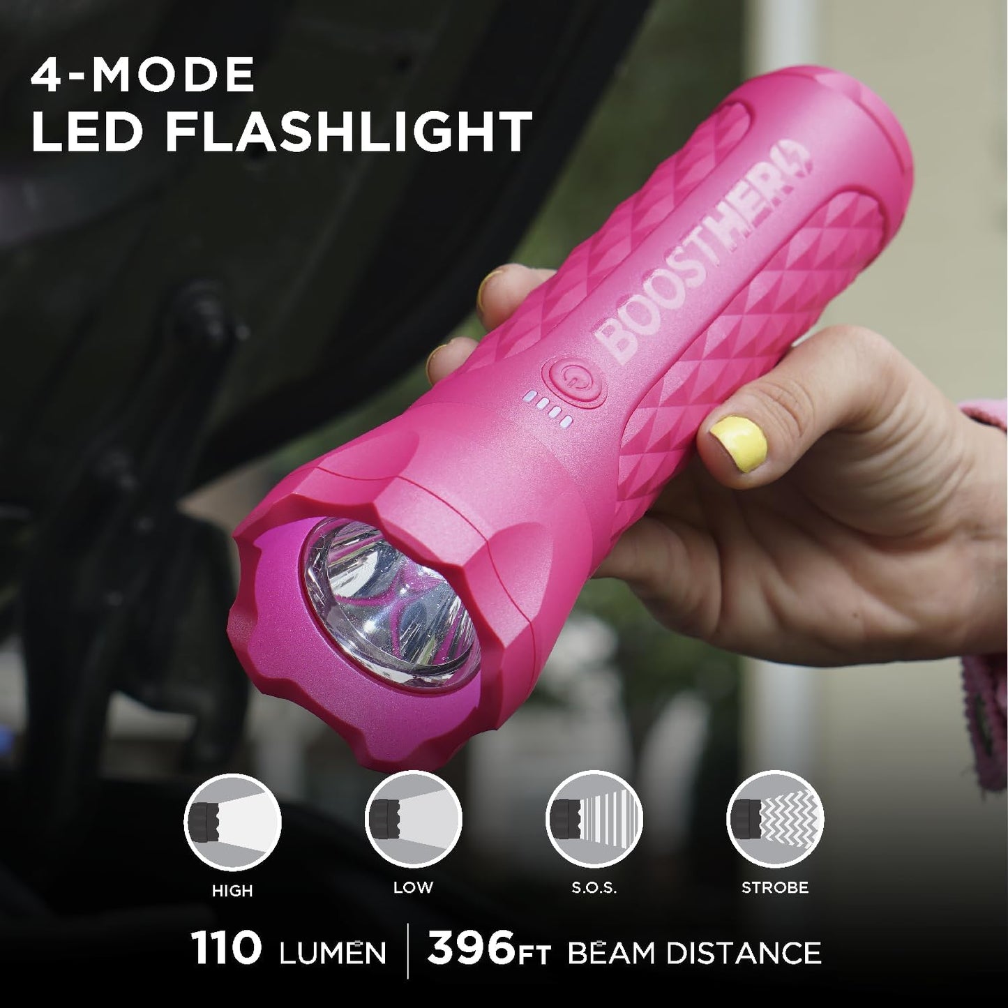 BoostHero Portable Car Battery Jump Starter, 6,000mAh Power Bank, LED Flashlight, with Smart Jumper Cables for up to 6.0L Gas/4.0L Diesel Engines (Pink)