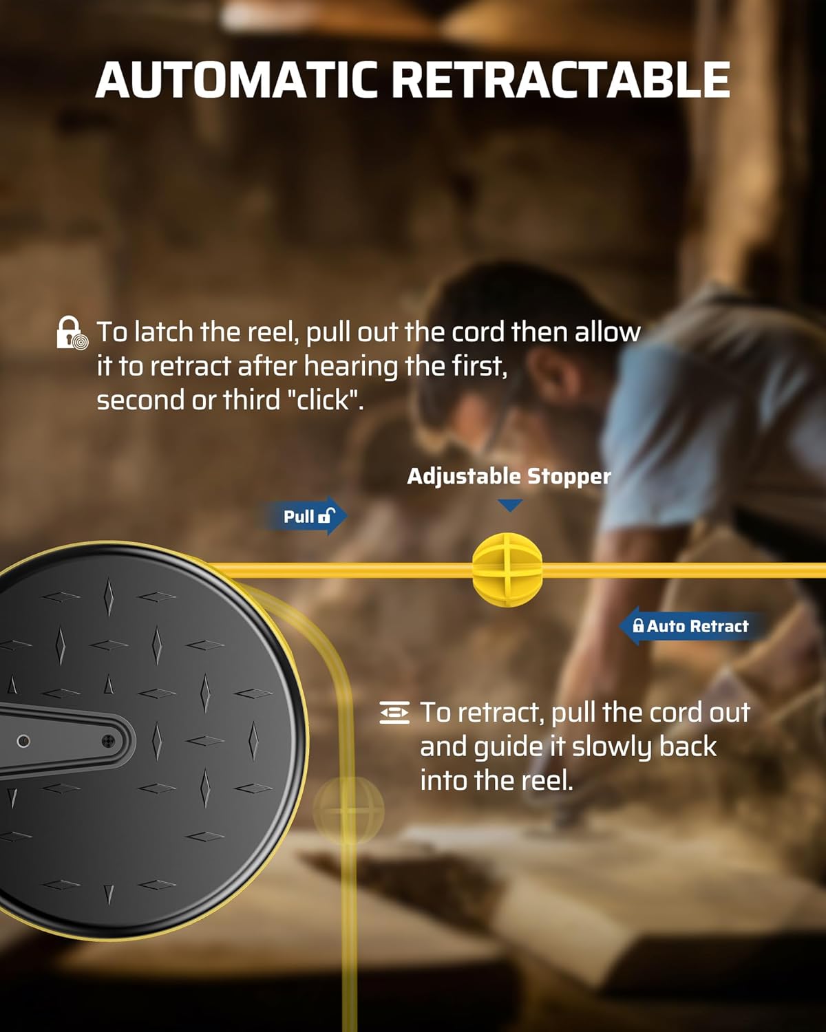 DEWENWILS 30 Ft Retractable Extension Cord Reel, Ceiling/Wall Mount 16/3 Gauge SJTW Power Cord with 3 Electrical Outlets Pigtail for Garage and Shop, 10 Amp Circuit Breaker, Metal Plate, UL Listed