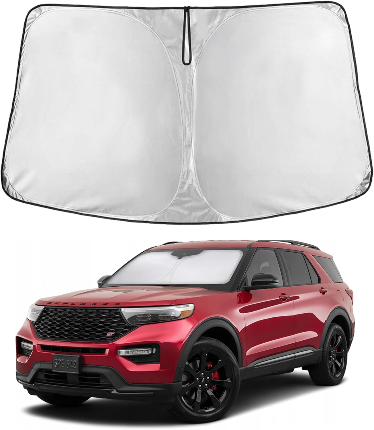for Ford Explorer 2020-2024 2025 Windshield Sunshade Compatible -EcoNour 240T Polyester Material Cars Sun Visor Reflector Blocks UV Rays - Foldable Sunshade Interior Protection Accessories