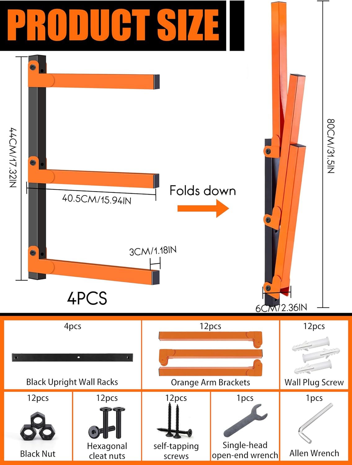 Caliee lumber Storage Rack Wall Mount, Heavy Duty Wood Storage Racks With 6-Level System Holds Up to 1400 lbs, Garage Shelf Wall Mount, Basement, Workshop, Rustproof & Space-Saving Design (4)