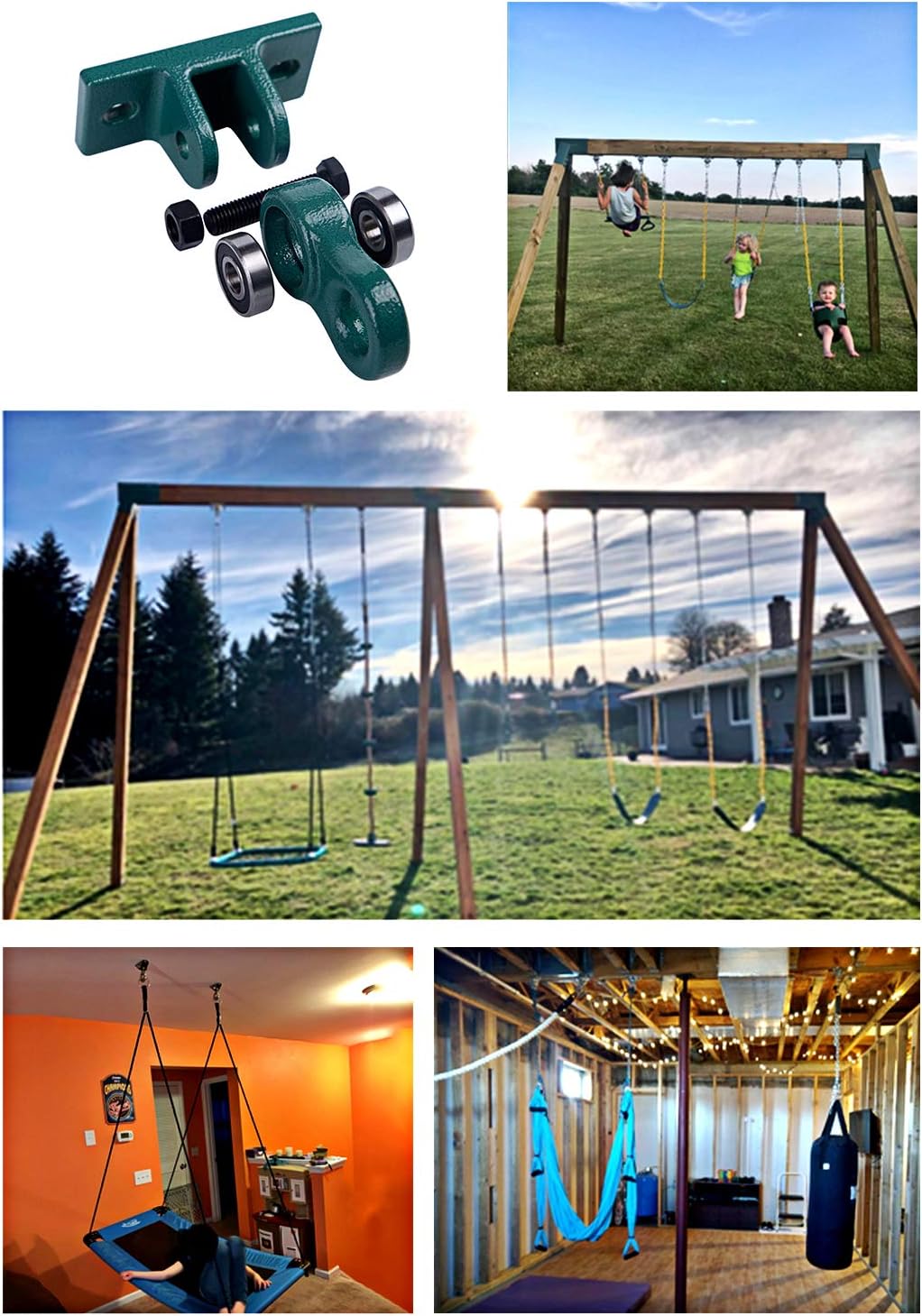 Heavy Duty Black Swing Hangers Screws Bolts Included Over 5000 lb Capacity Playground Porch Yoga Seat Trapeze Wooden Sets Indoor Outdoor (4 Pack)