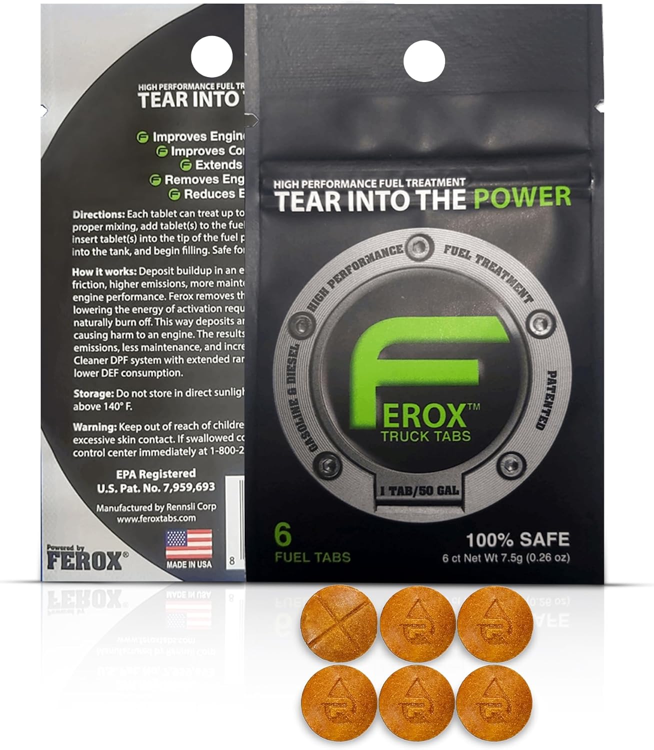 Ferox Fuel Catalyst for Trucks | Heavy-Duty Fuel Treatment for Diesel & Gas | Optimize Power, Reduce Waste | Treats Large Tanks | 1 Tab = 50 GAL | Works in All Engines