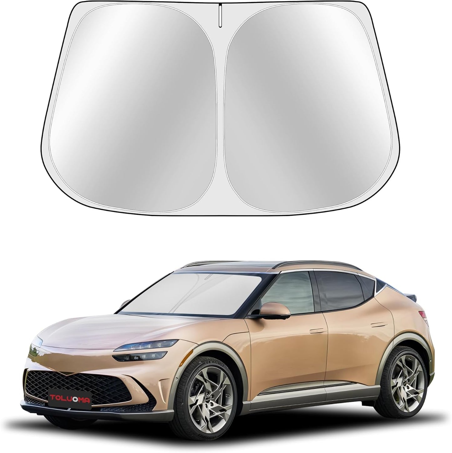 Custom Fit Windshield Sun Shade for Genesis GV60 2023-2025 - Full Coverage, 210T Reflective Fabric, Double-Layer Design - Blocks 99% UV Rays, Keeps Car Cool, Easy to Install and Store