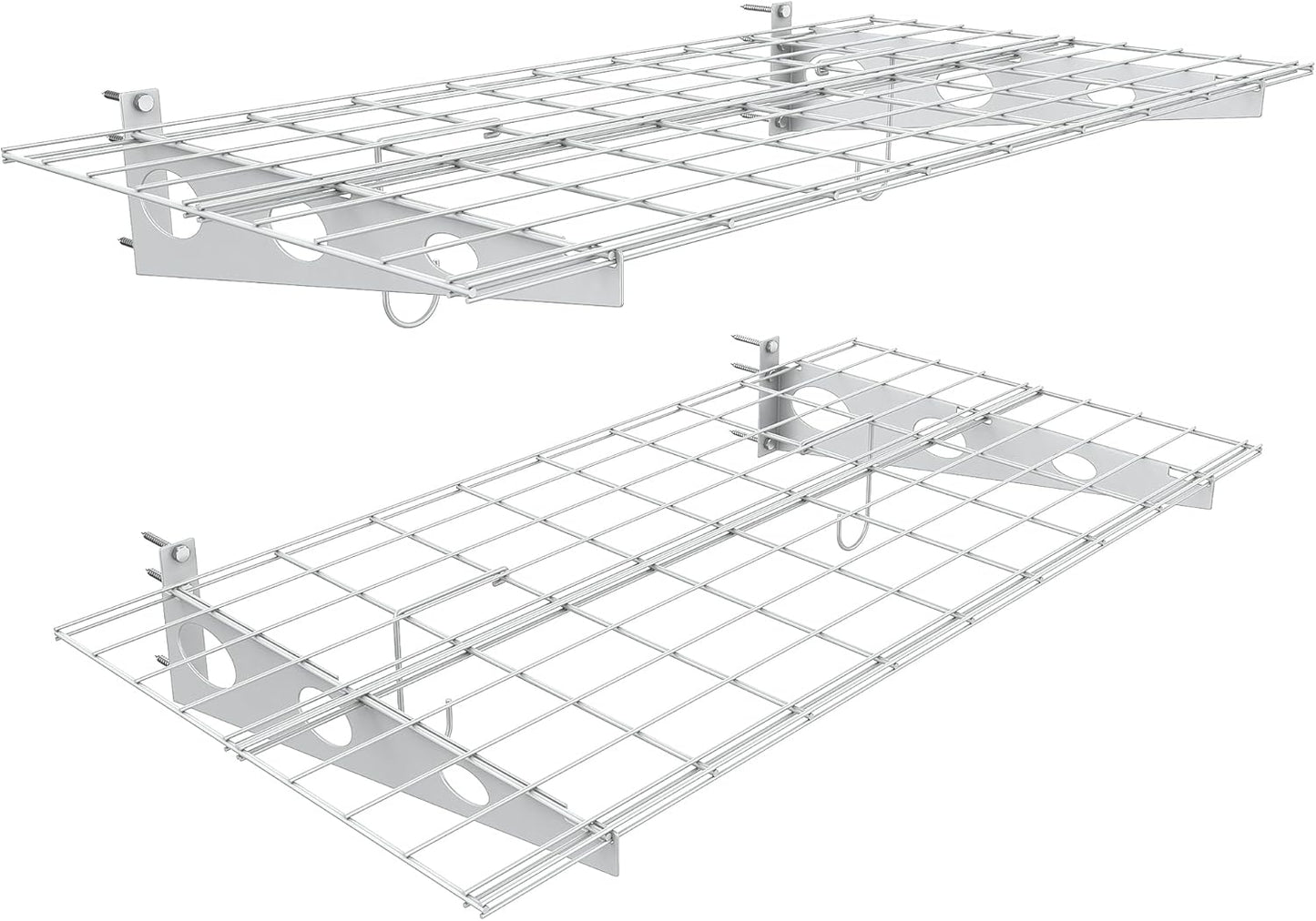 EVERHANGER Wall Mounted Garage Shelves, 2 x 4 ft Metal Storage Shelves, Heavy Duty Wall Shelving with Hooks, Holds Up to 220 Lbs, White