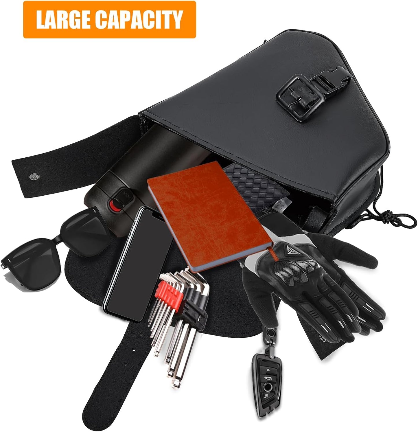 GARGOYLE BELLS Motorcycle Swing Arm Bag Solo Saddle Bags For Sportster Softail PVC Waterproof Motorcycle Luggage Bags for Motorcycle or Bike (Right Side, Black-Single Buckle)