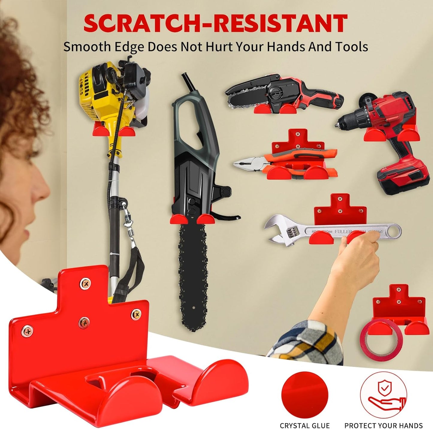 Garage Organization Weedeater Hanger Garage Organizer Trimmer Rack, Wall Mount Garden Tool Organizer Heavy Duty Tool Hangers for Hedge Trimmer, Chainsaw and Leaf Blower (1 Pack, Red)