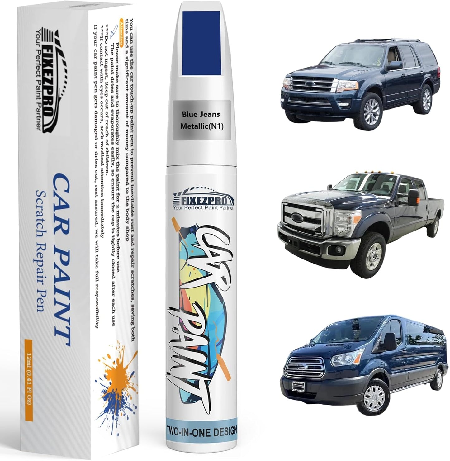 Blue Jeans Metallic(N1) Touch Up Paint for Ford, Car Paint Scratch Repair Remover Pen Color Exact Match, Quick and Easy Fix Automotive Chips and Nicks Scuff