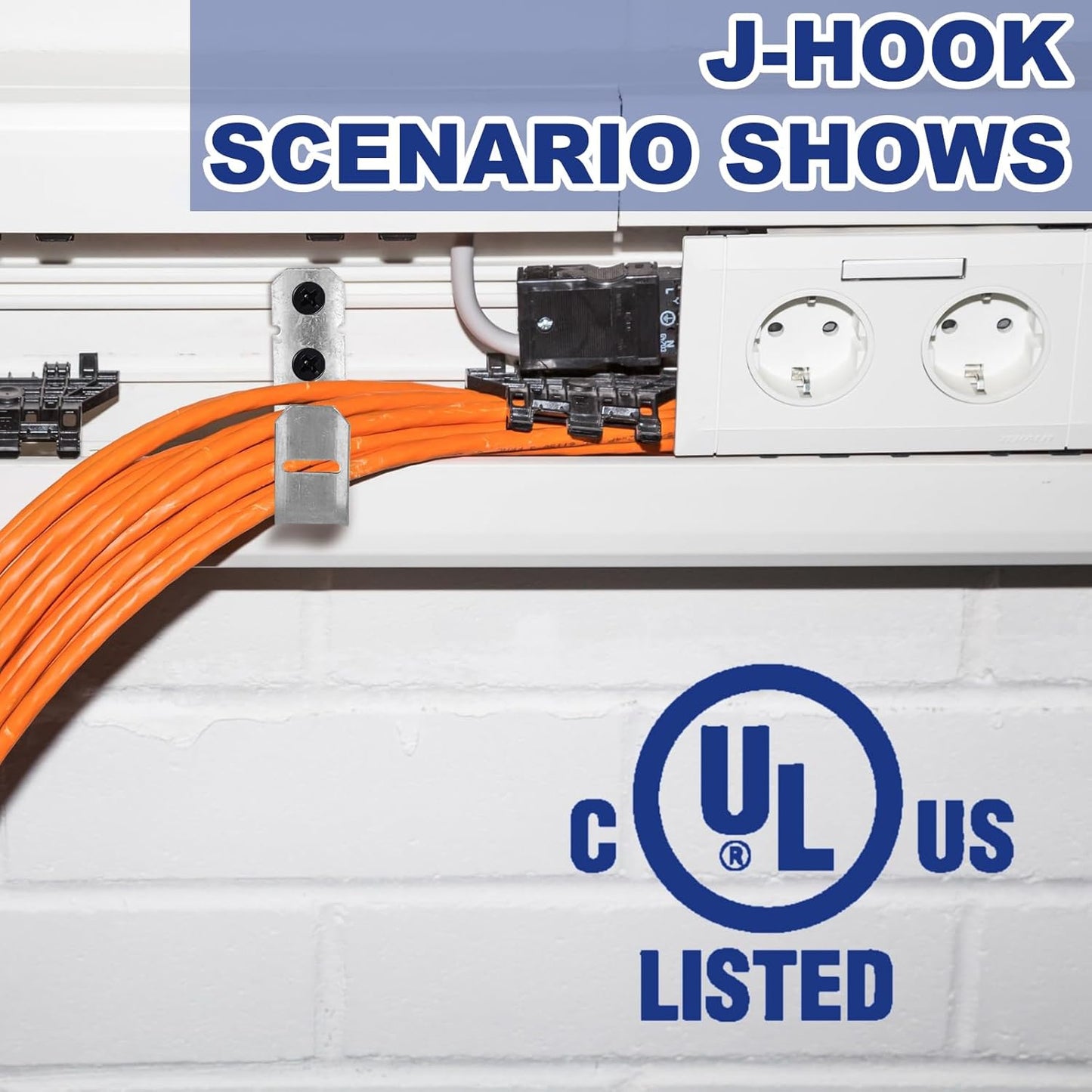 Gisafai 100 Pcs Cable Support J-Hook, 3/4 Inch Metal Garage Hooks for Hanging, Heavy Duty Network for Cable and Wire Management Wall Attaching J Utility, G60 Galvanized Steel, Silver