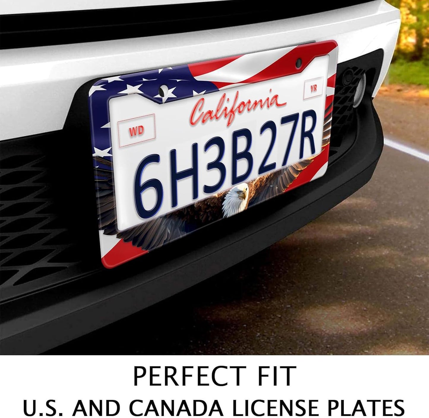 Eagle American Flag License Plate Frame, US Flag Car Tag Frame Holder Covers, Metal Aluminum Rustproof Car Accessories for Men Women 2 Holes with Screws